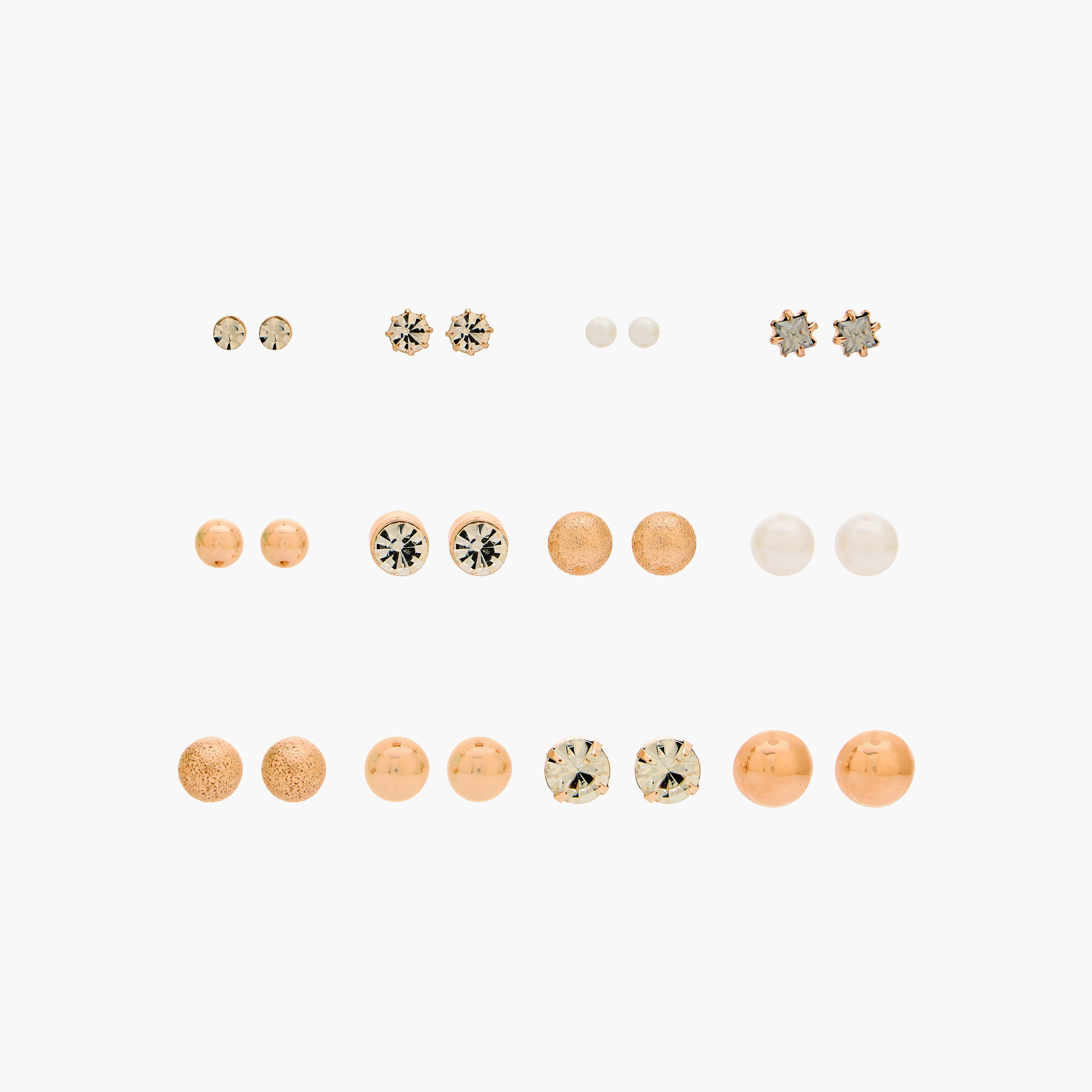 Gloo Pack of 12 Metallic Stud Earrings with Pushback Closure-women-watchesandjewellery-jewellery-earrings-image-1