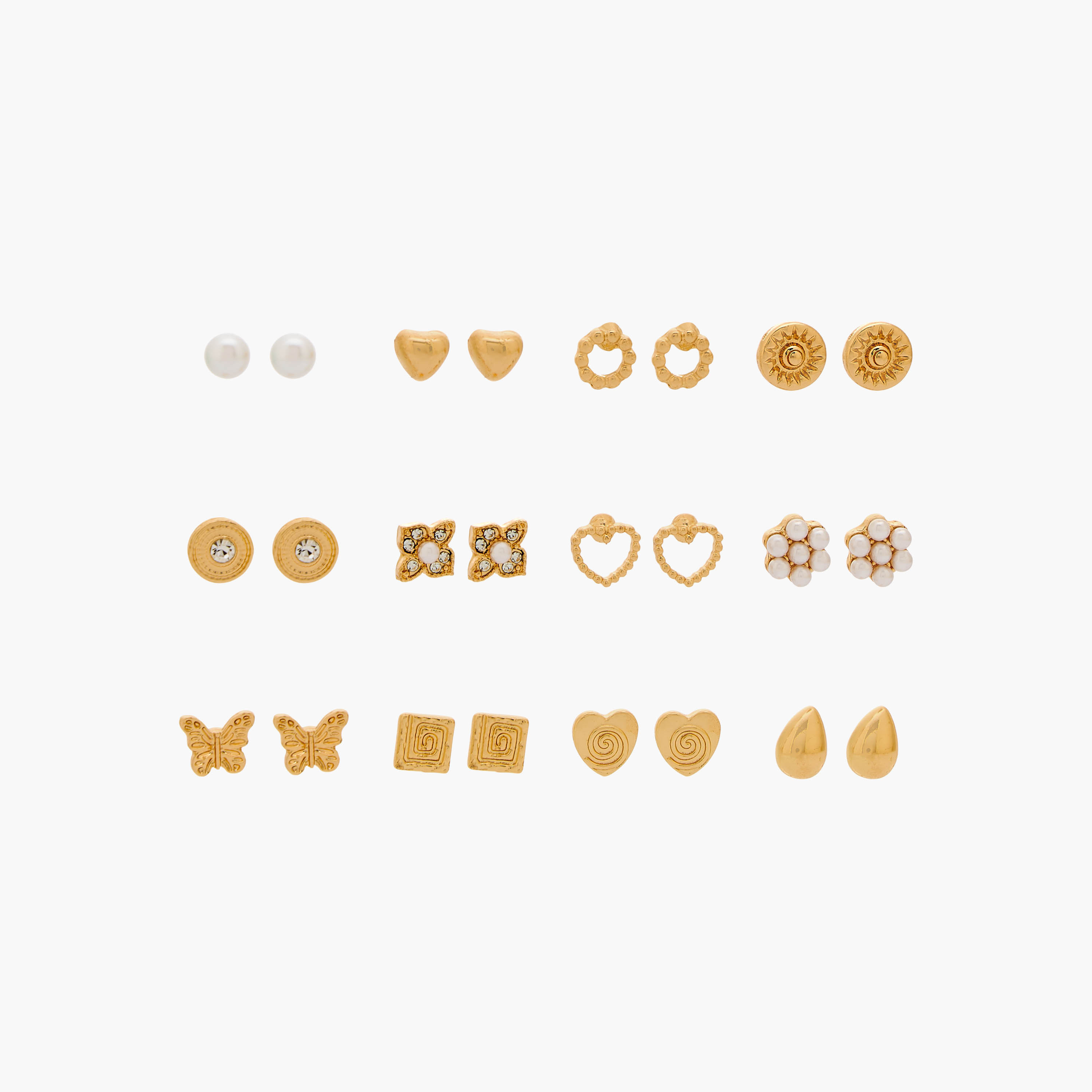 حلقان ستود معدنية بمكبس إغلاق من جلو - طقم 12 زوج-women-watchesandjewellery-jewellery-earrings-image-1