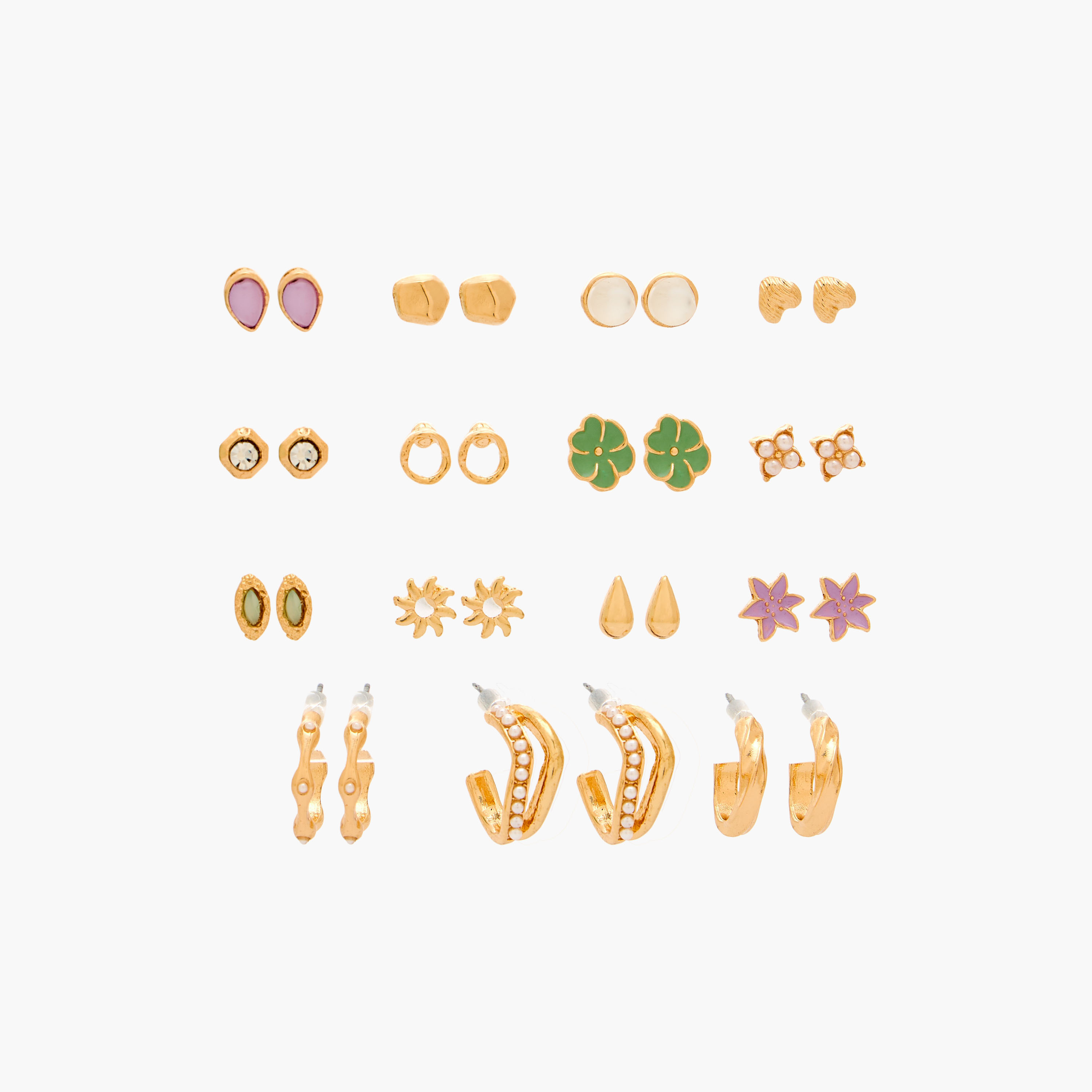 Gloo Pack of 15 Metallic Earrings with Pushback Closure-women-watchesandjewellery-jewellery-earrings-image-1