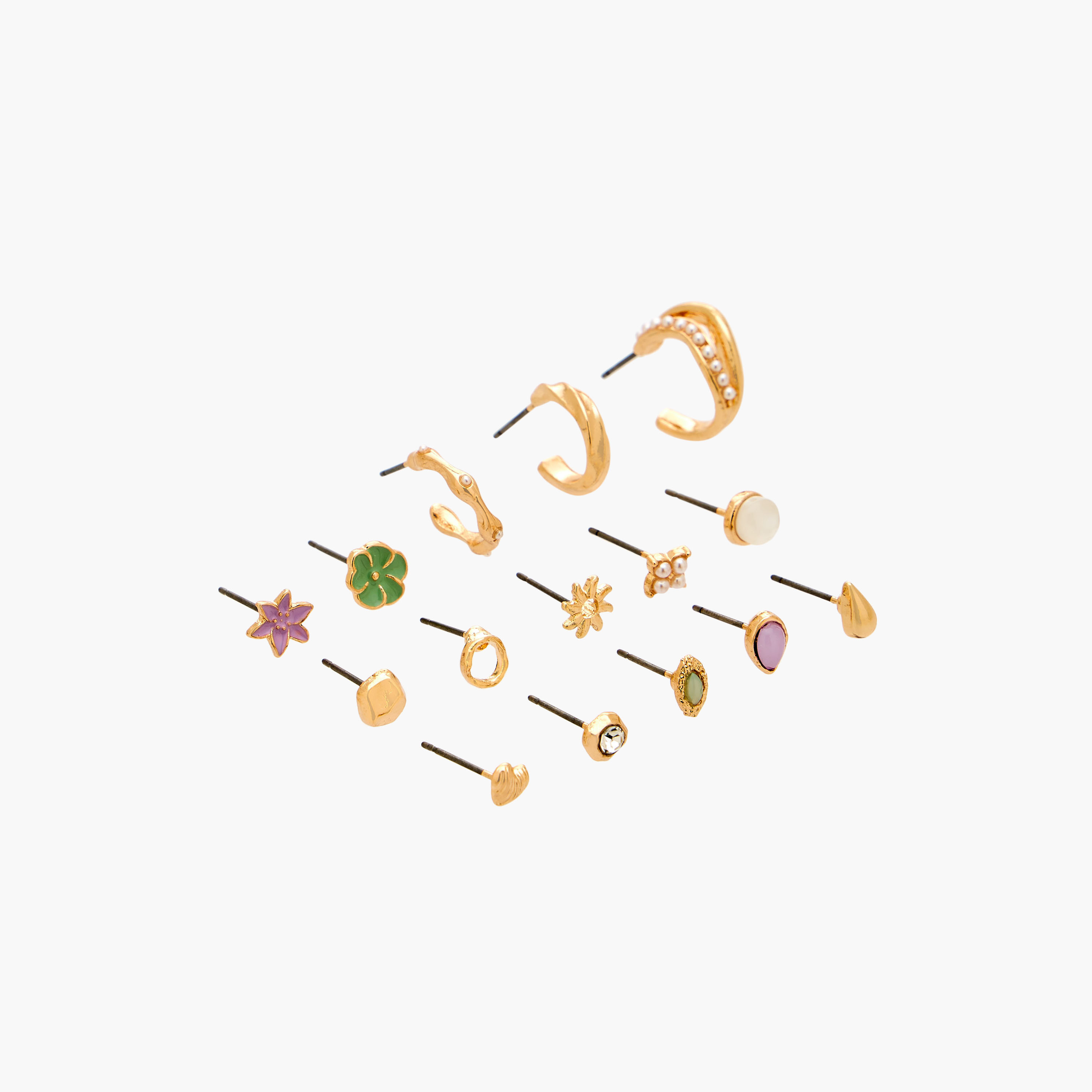 Gloo Pack of 15 Metallic Earrings with Pushback Closure-women-watchesandjewellery-jewellery-earrings-image-2