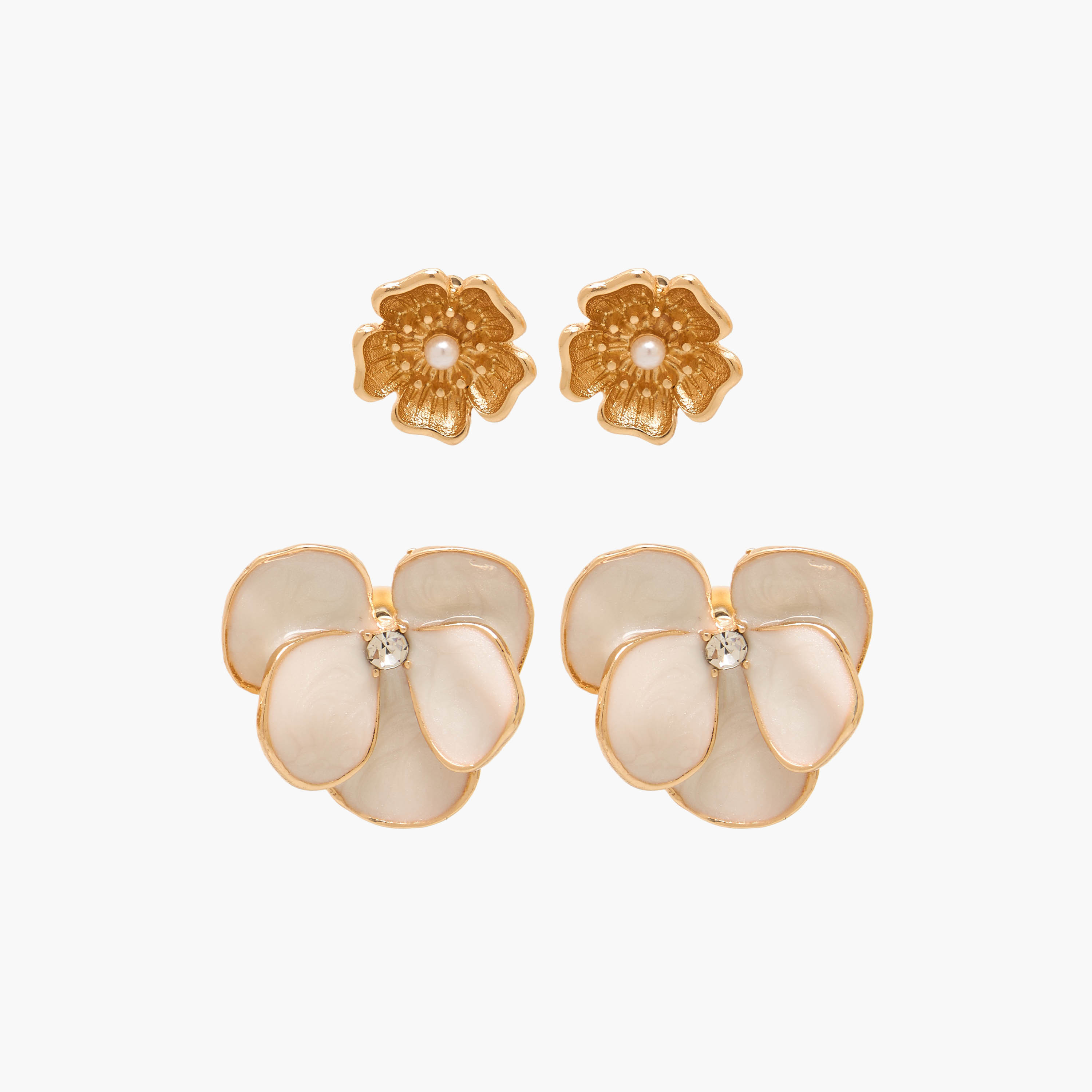 Gloo Pack of 2 Enamel Floral Shaped Stud Earrings with Pushback Closure-women-watchesandjewellery-jewellery-earrings-image-1