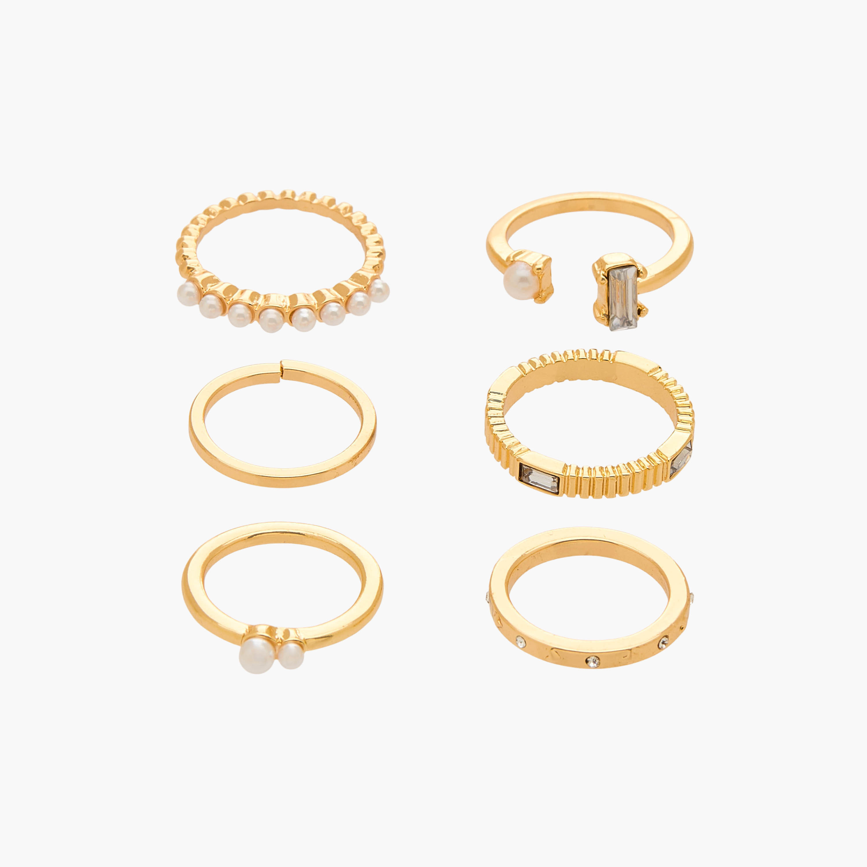 Set of 6 - Gloo Gold Tone Ring with Pearl Embellishments-women-watchesandjewellery-jewellery-rings-image-1