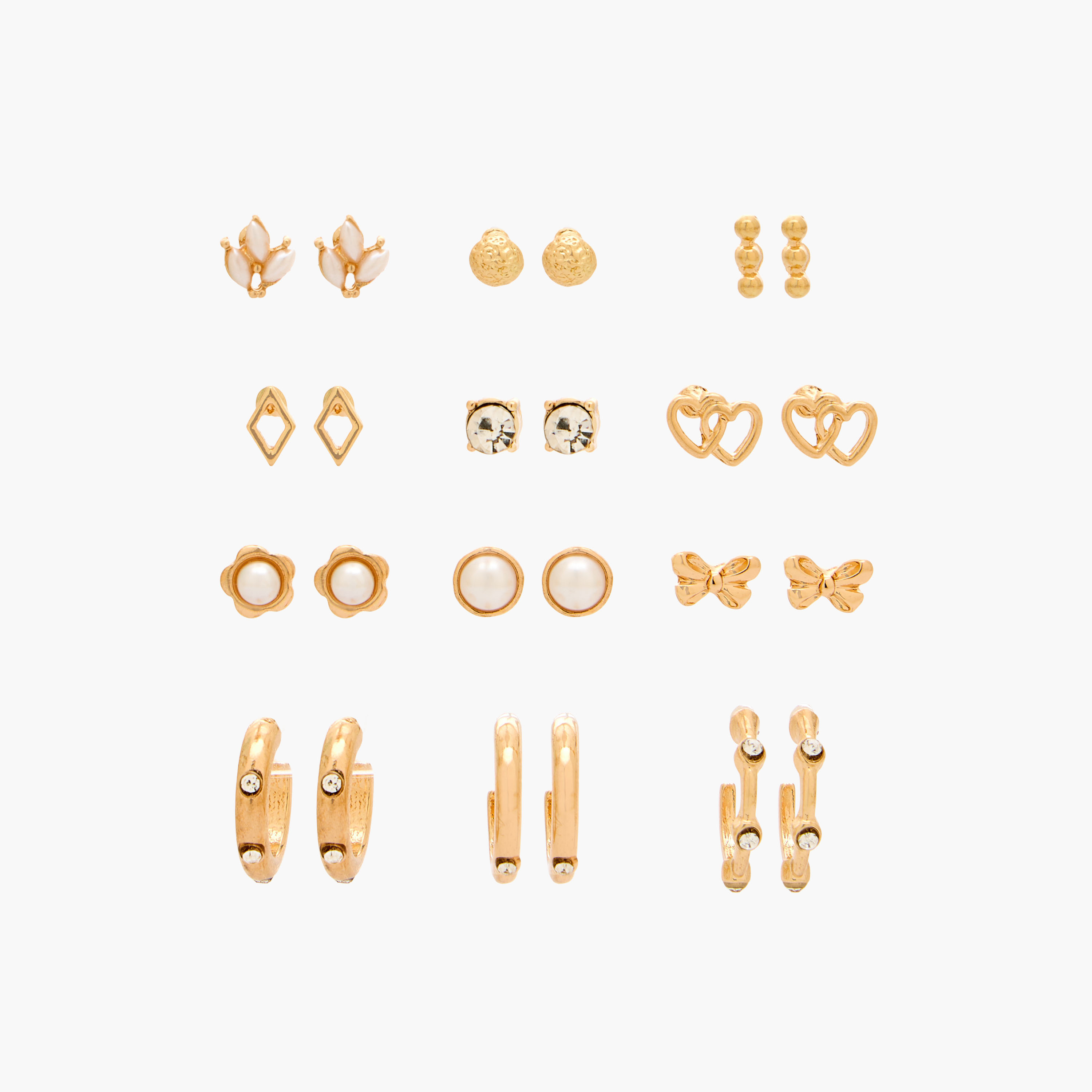 Gloo Pack of 12 Metallic Stud Earrings with Pushback Closure-women-watchesandjewellery-jewellery-earrings-image-1