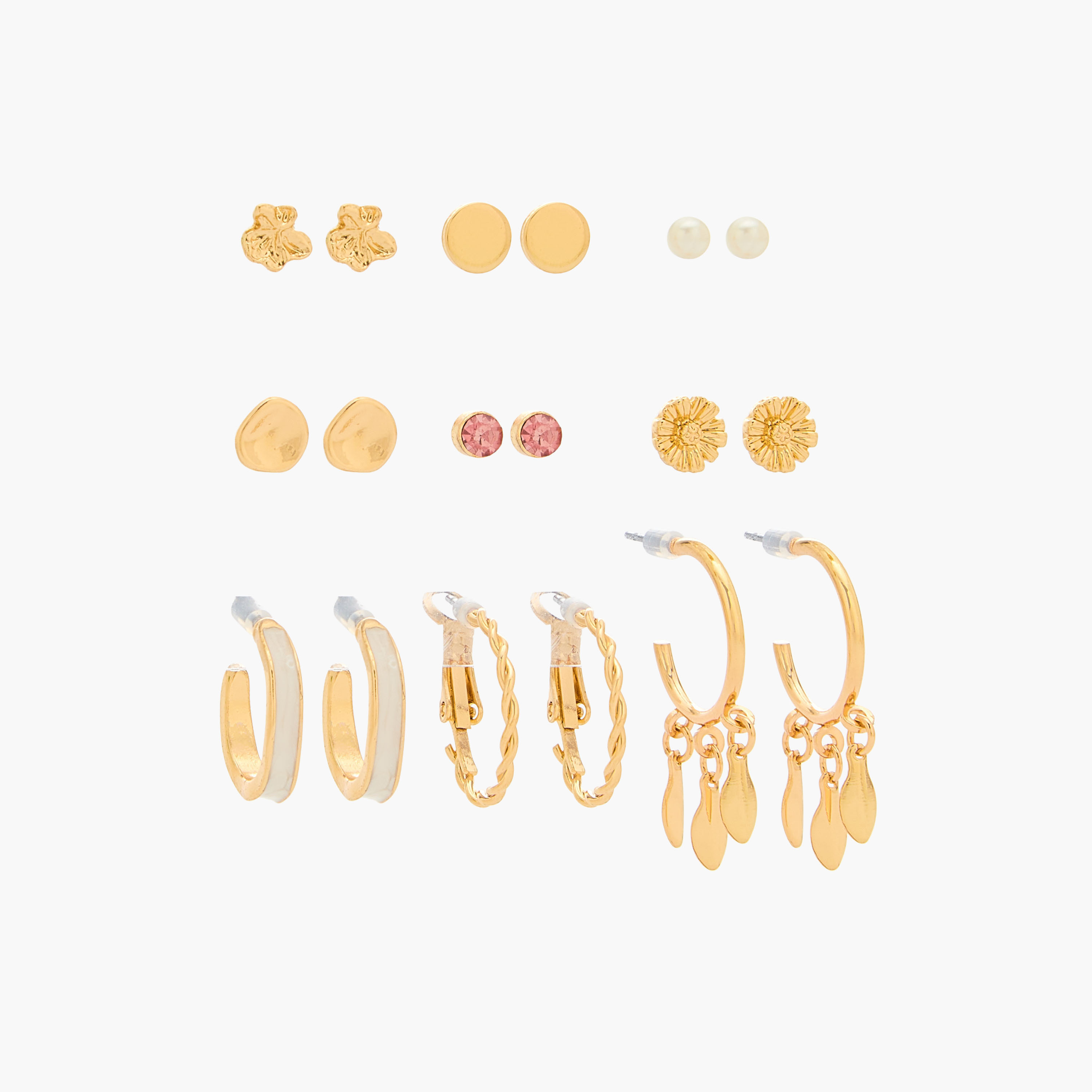 Gloo Pack of 9 Gold Tone Assorted Earrings with Pushback Closure-women-watchesandjewellery-jewellery-earrings-image-1