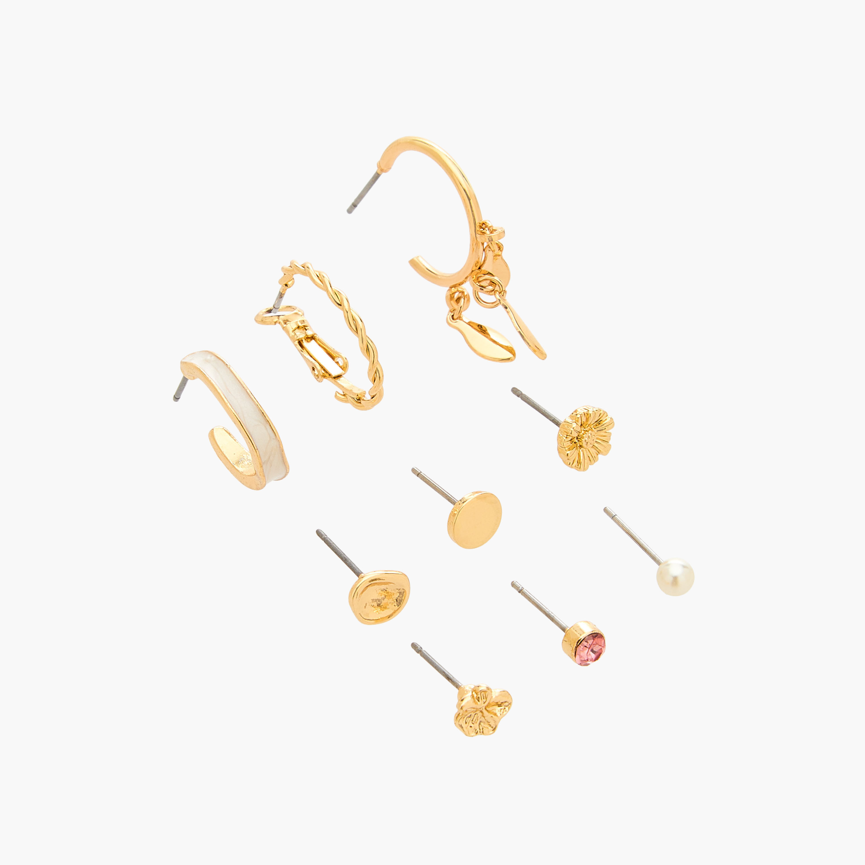 Gloo Pack of 9 Gold Tone Assorted Earrings with Pushback Closure-women-watchesandjewellery-jewellery-earrings-image-2