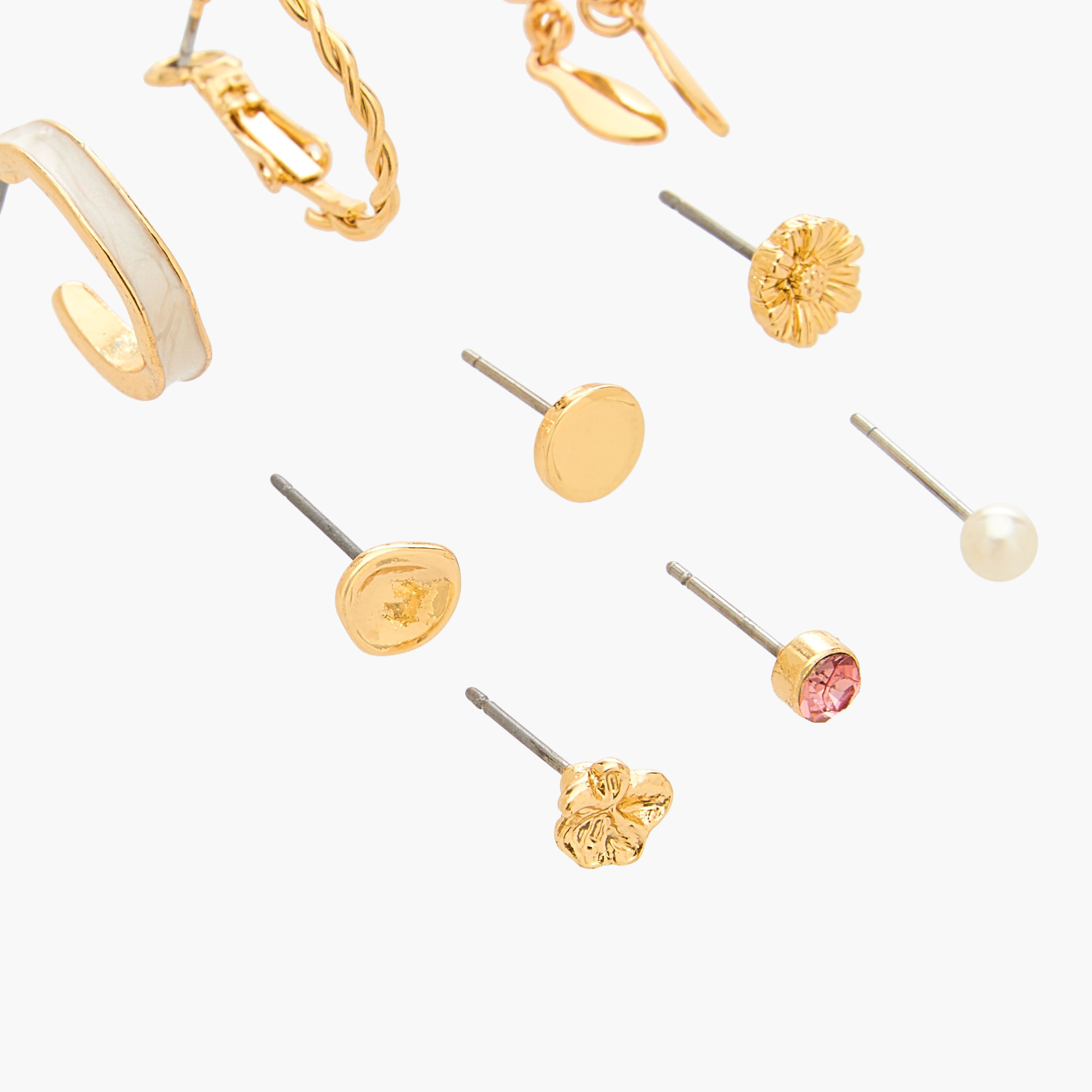Gloo Pack of 9 Gold Tone Assorted Earrings with Pushback Closure-women-watchesandjewellery-jewellery-earrings-image-3