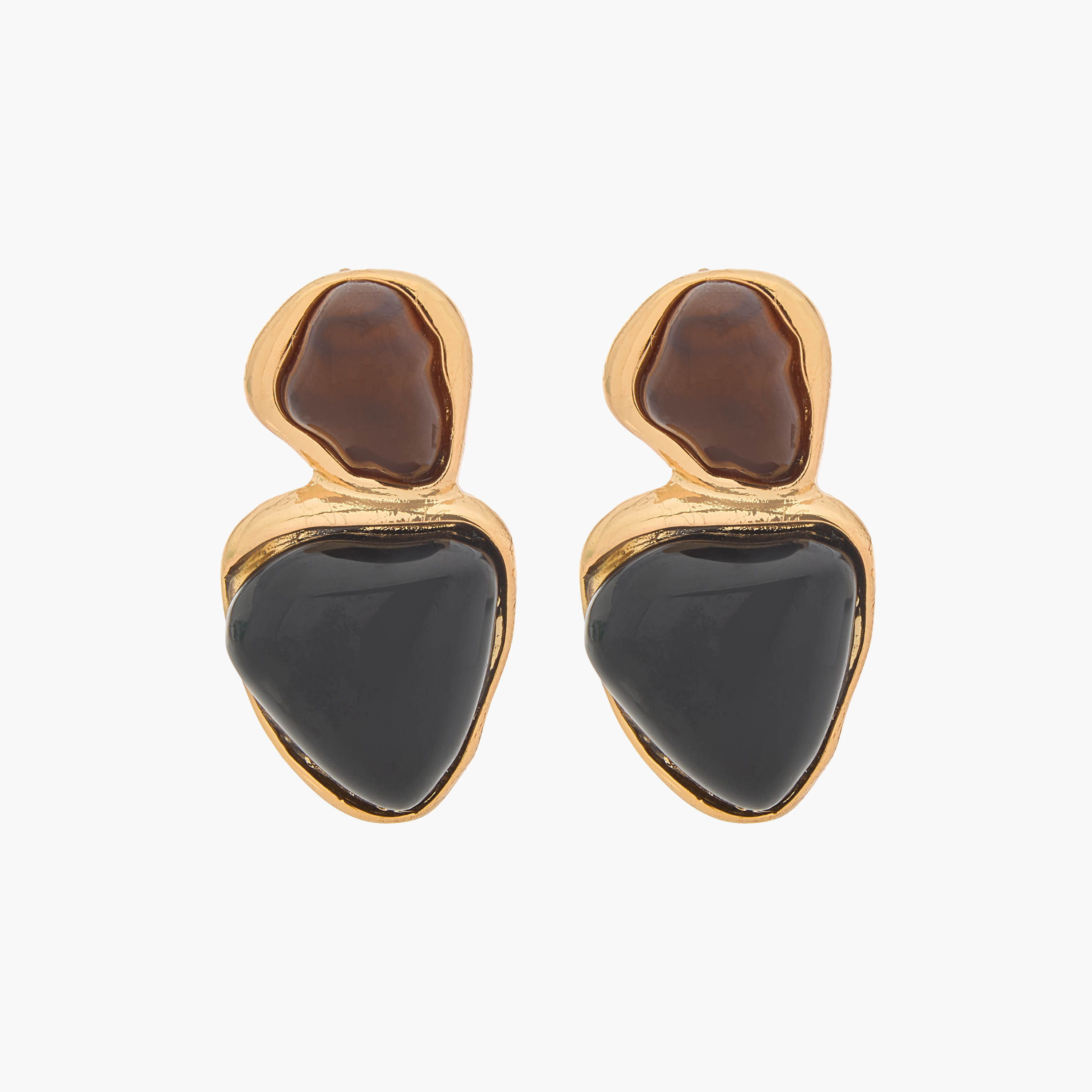حلقان متدلية بلون ذهبي مع تفاصيل من الراتنج ومكبس إغلاق خلفي-women-watchesandjewellery-jewellery-earrings-image-1