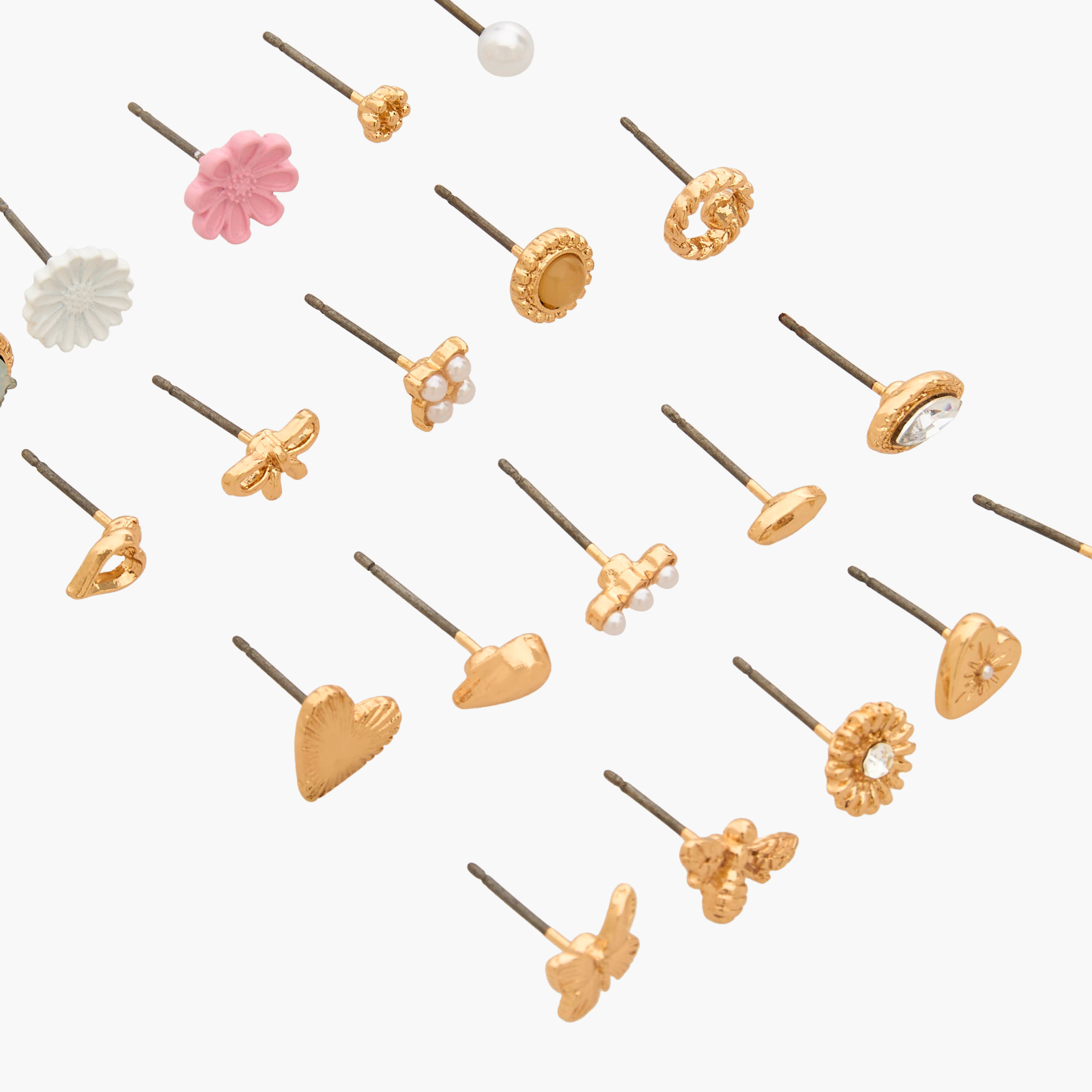Pack of 20 Gold Tone Floral Stud Earrings with Pushback Closure-women-watchesandjewellery-jewellery-earrings-image-3