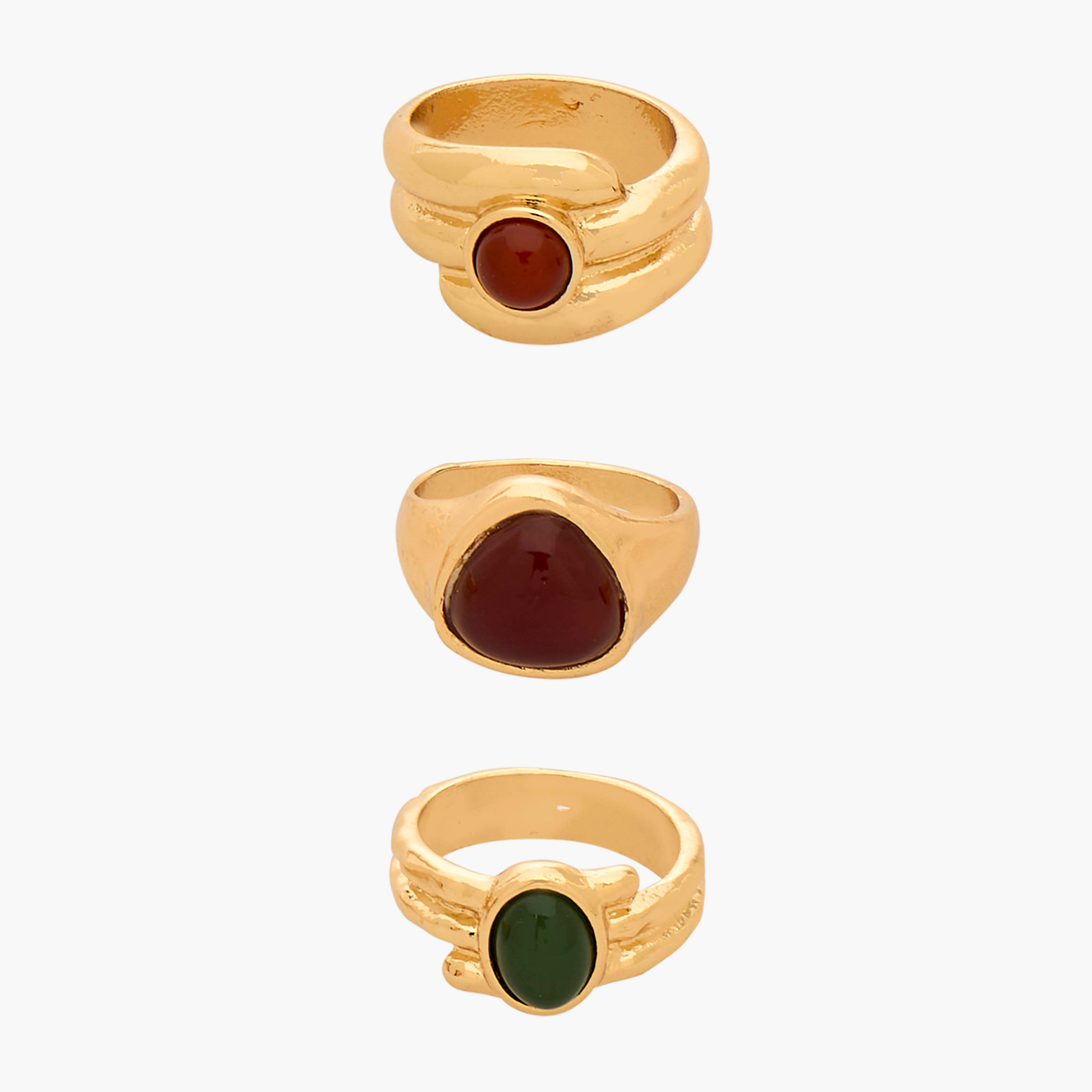 Set of 3 - Embellished Gold Tone Ring-women-watchesandjewellery-jewellery-rings-image-1