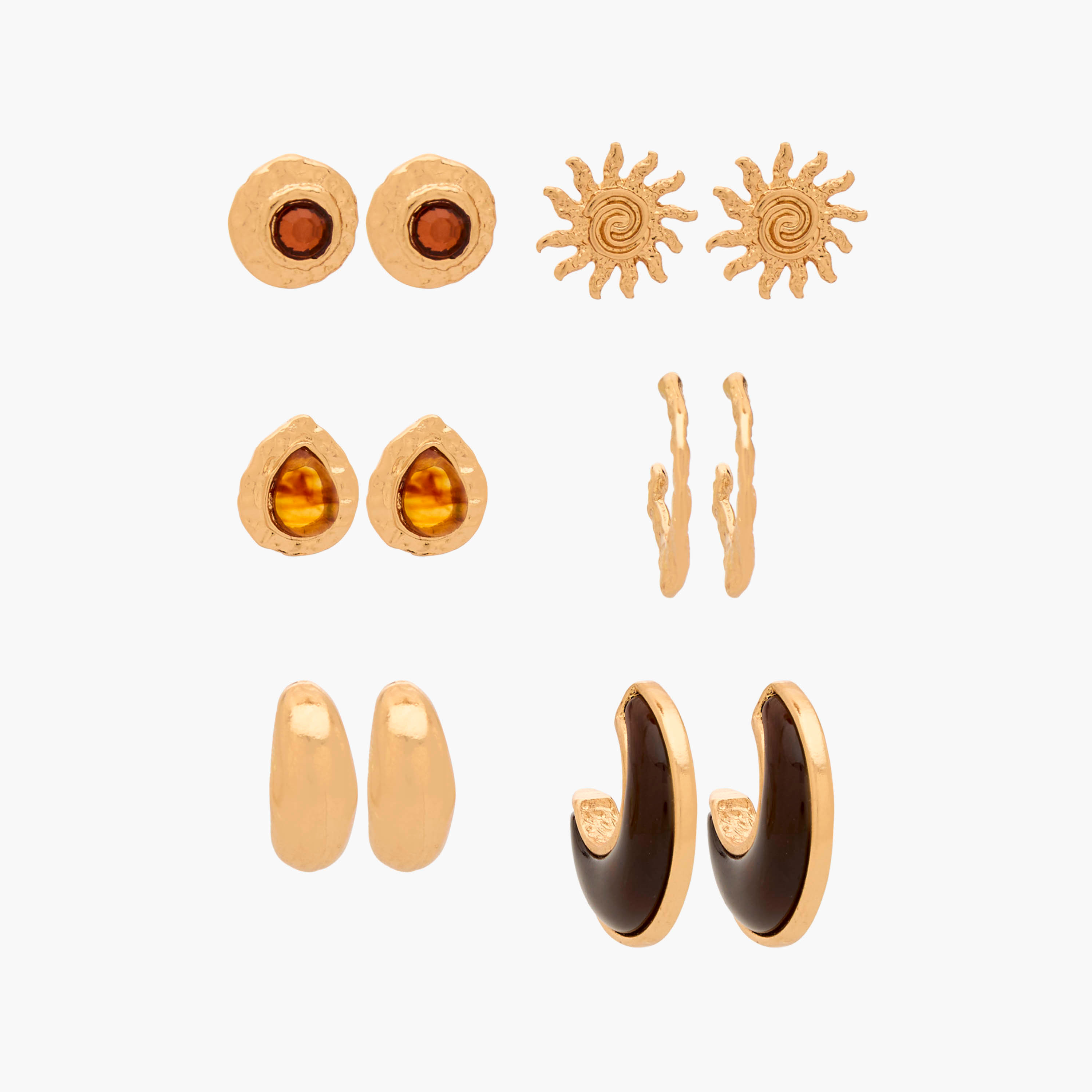 حلقان ستود وحلقية بلون ذهبي مع إغلاق كبس - طقم 6 أزواج-women-watchesandjewellery-jewellery-earrings-image-1
