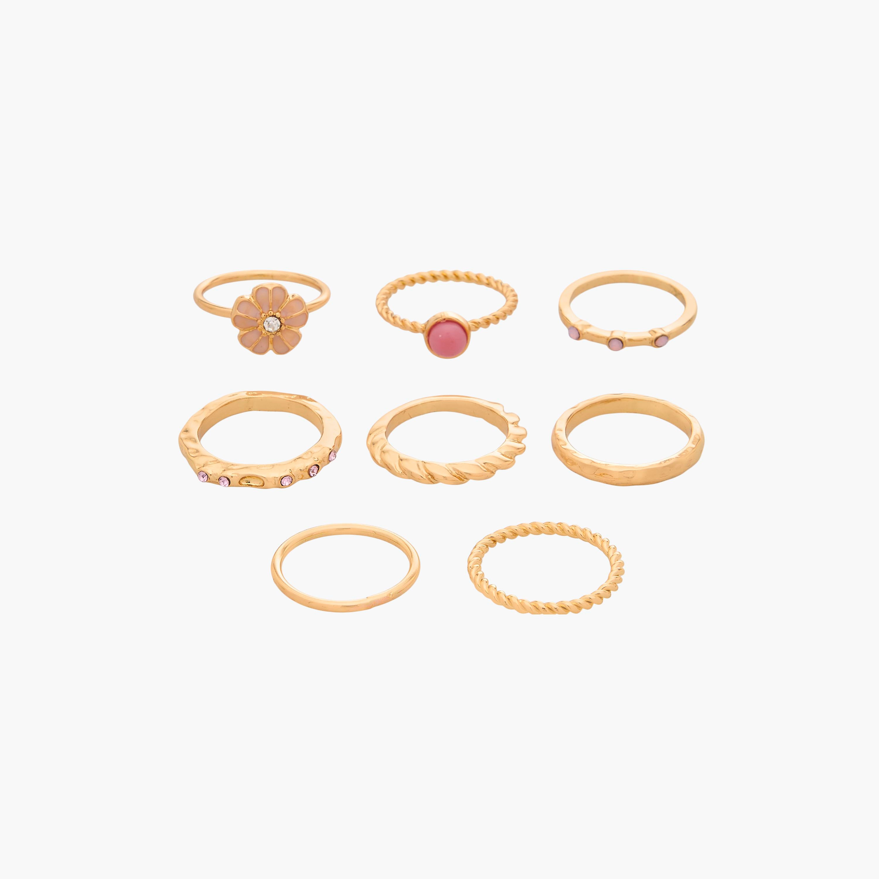 Set of 8 - Gold Tone Ring with Assorted Design-women-watchesandjewellery-jewellery-rings-image-1