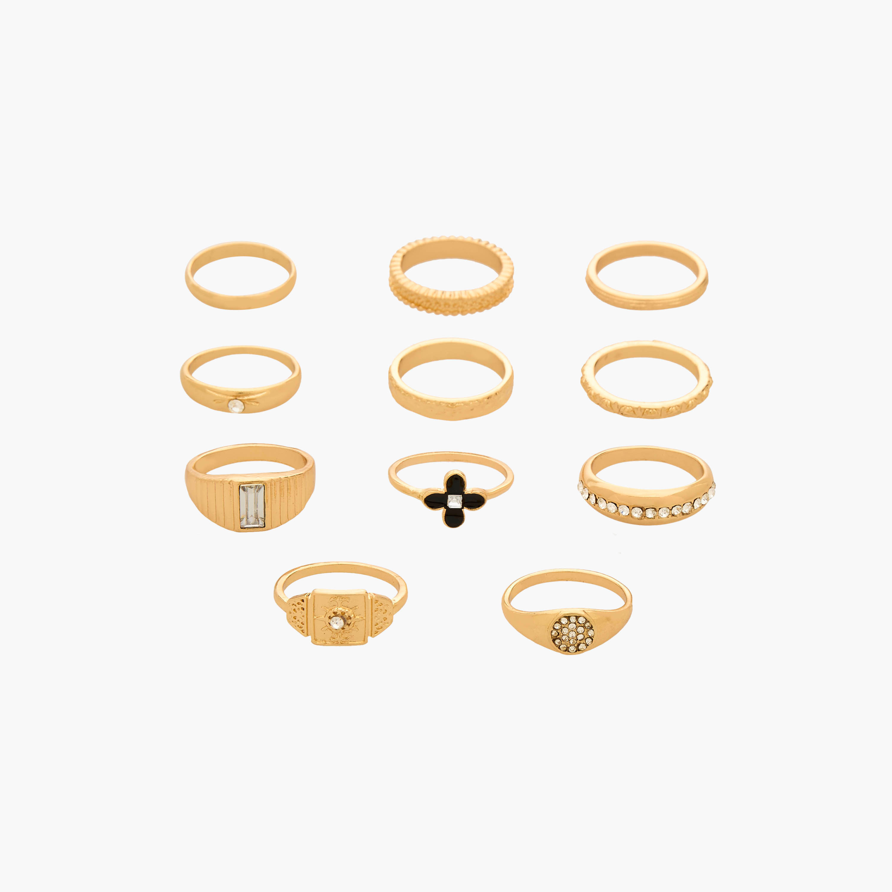 طقم خواتم ذهبية قابلة للتكديس 11 قطعة بتصاميم متنوعة-women-watchesandjewellery-jewellery-rings-image-1