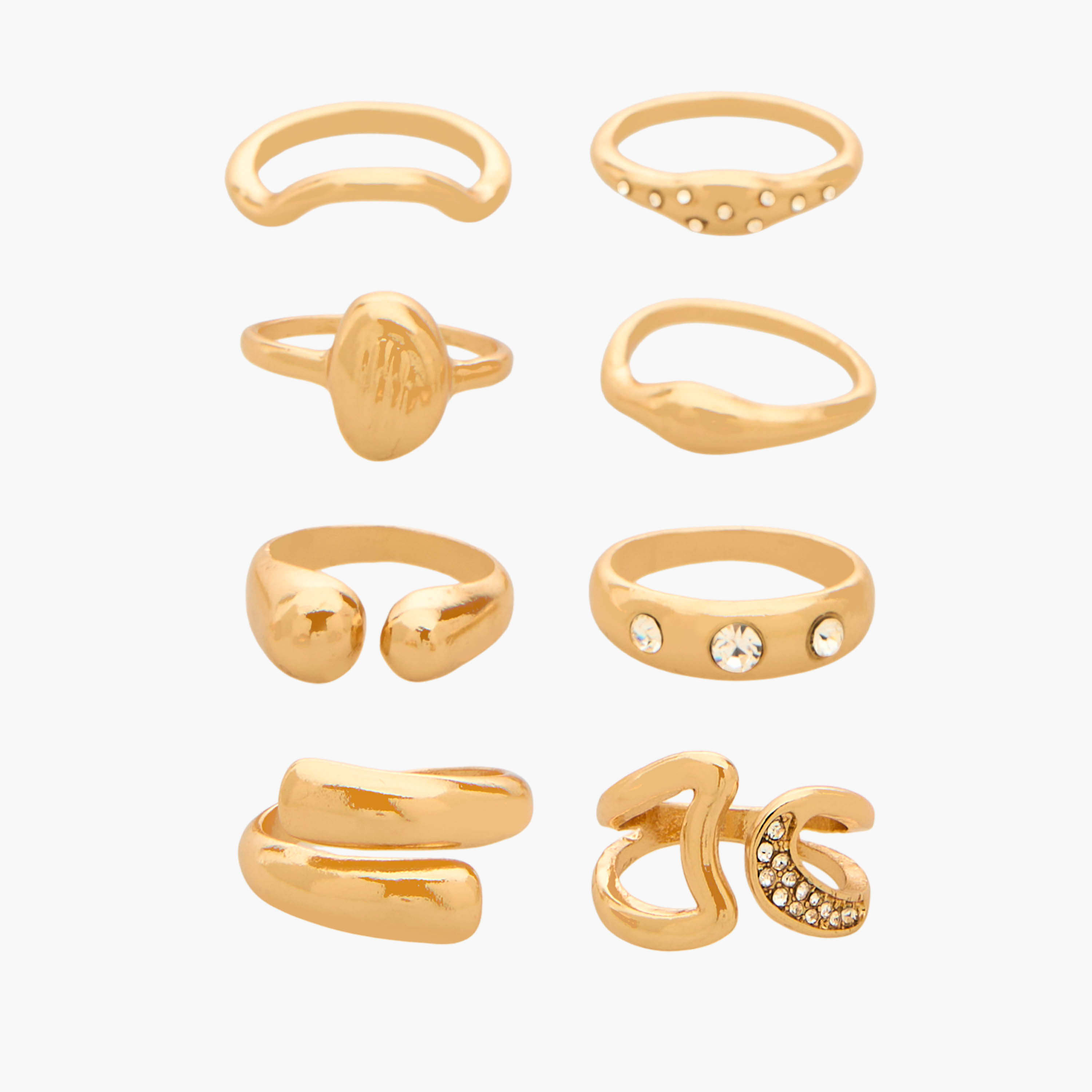 Pack of 8 Stackable Gold Tone Ring with Embellished Detail-women-watchesandjewellery-jewellery-rings-image-1