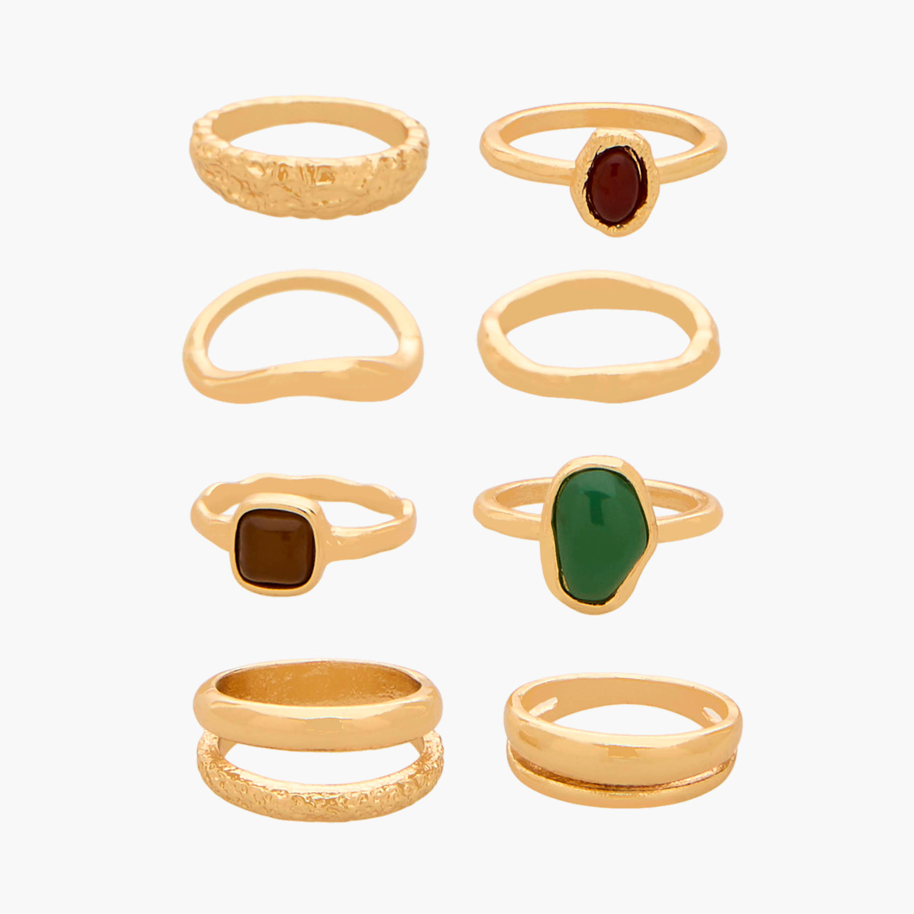 Pack of 8 Gold Tone Resin Ring with Embellished Detail-women-watchesandjewellery-jewellery-rings-image-1