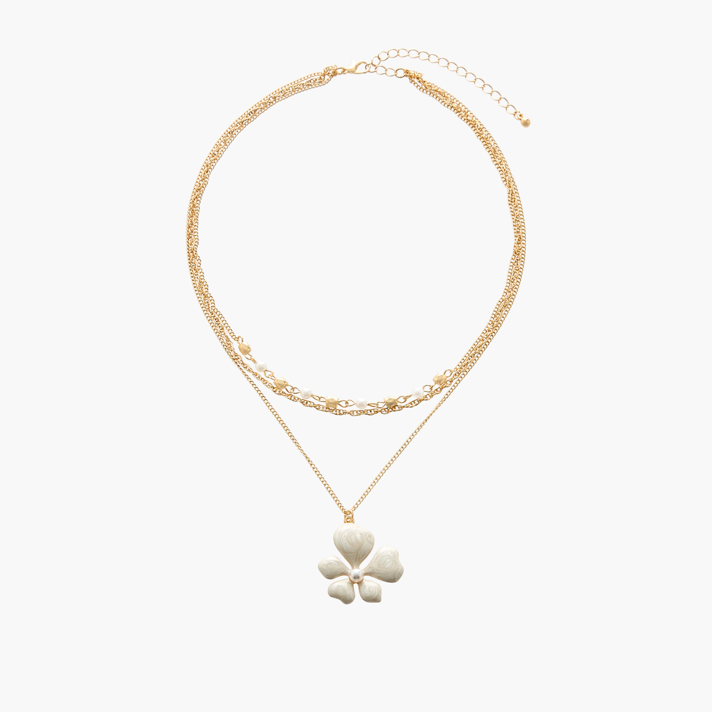 عقد متعدد الطبقات بلون ذهبي ودلاية زهرة بطلاء المينا-women-watchesandjewellery-jewellery-necklacesandpendants-image-2