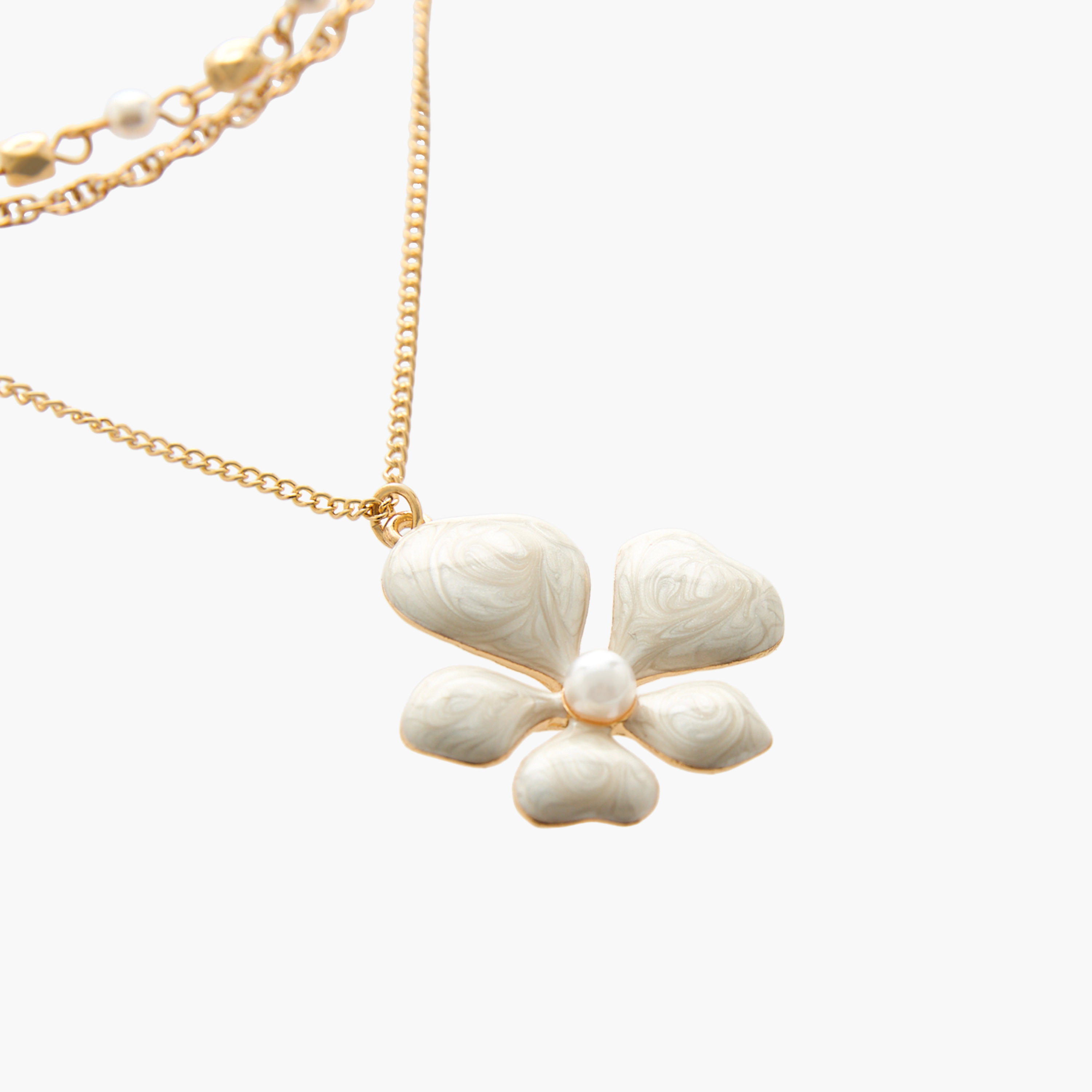 عقد متعدد الطبقات بلون ذهبي ودلاية زهرة بطلاء المينا-women-watchesandjewellery-jewellery-necklacesandpendants-image-4