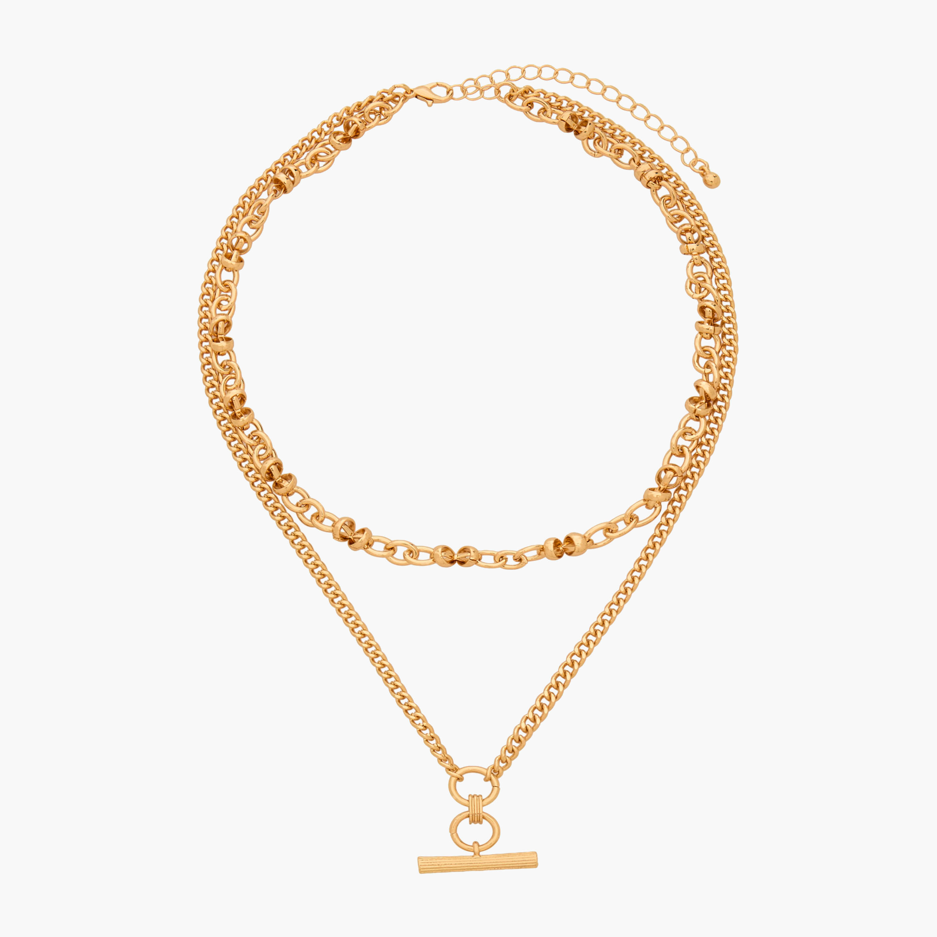 Gold Tone 2-Layer T-Bar Necklace-women-watchesandjewellery-jewellery-necklacesandpendants-image-1