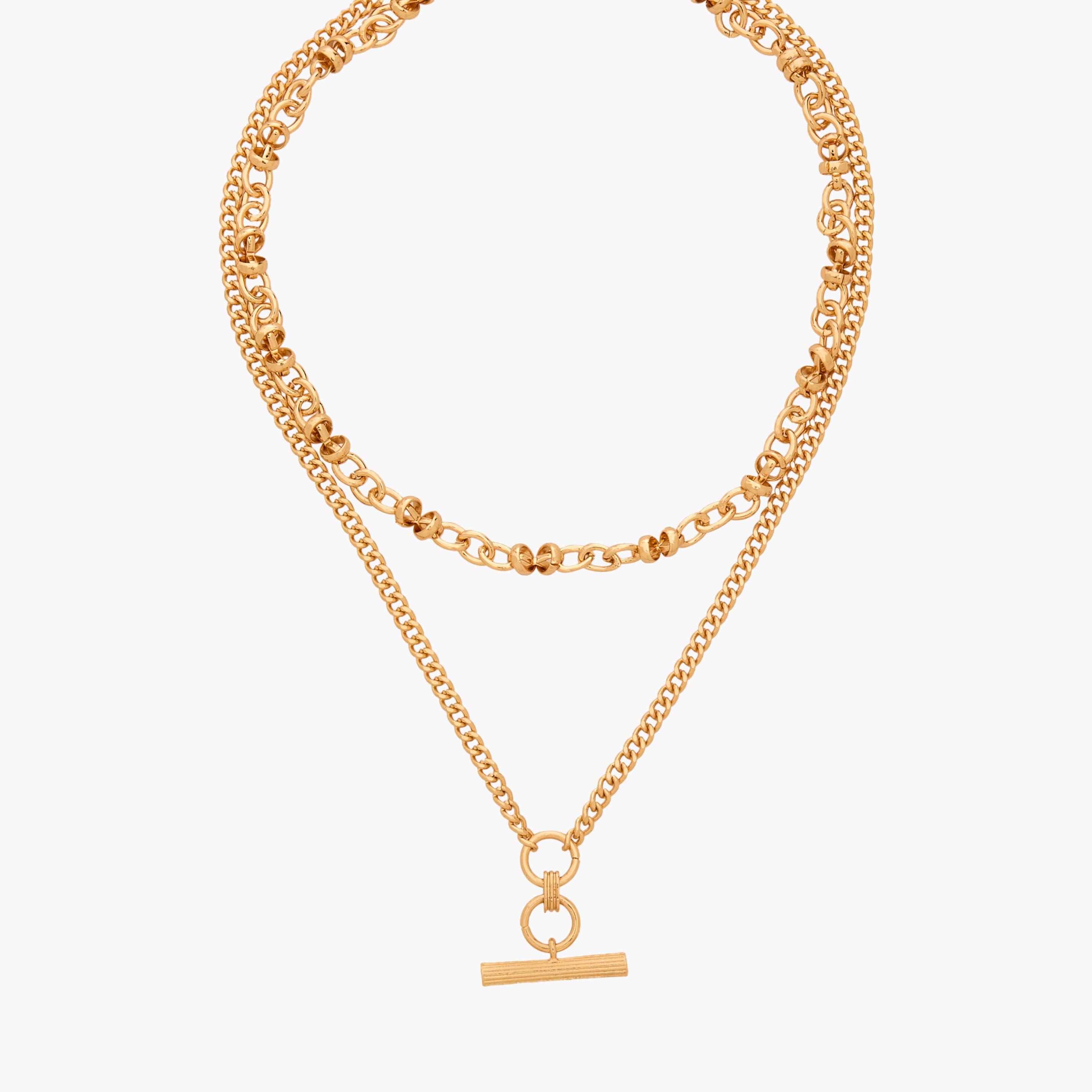 Gold Tone 2-Layer T-Bar Necklace-women-watchesandjewellery-jewellery-necklacesandpendants-image-2
