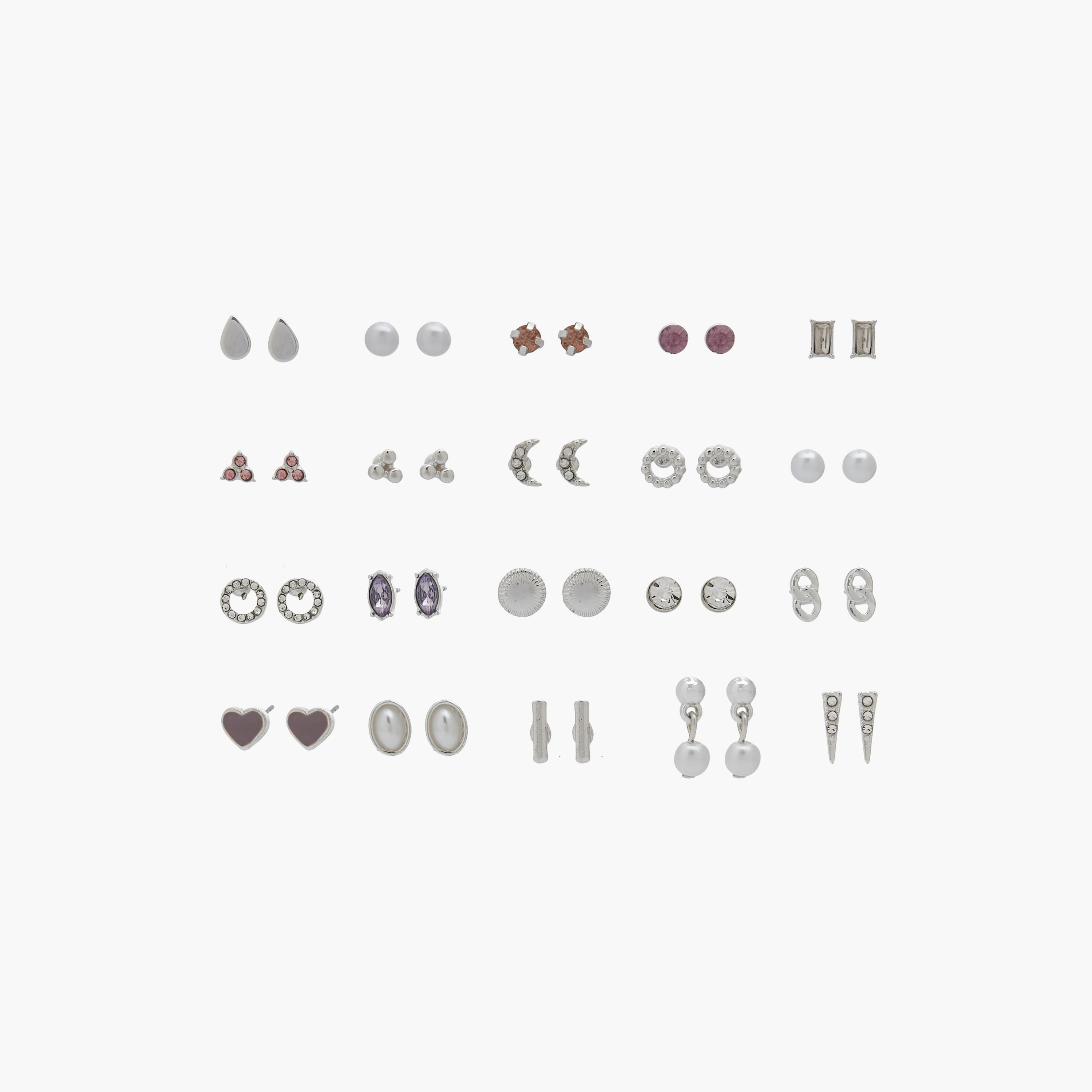 Pack of 20 Silver Tone Embellished Stud Earrings with Pushback Closure-women-watchesandjewellery-jewellery-earrings-image-1