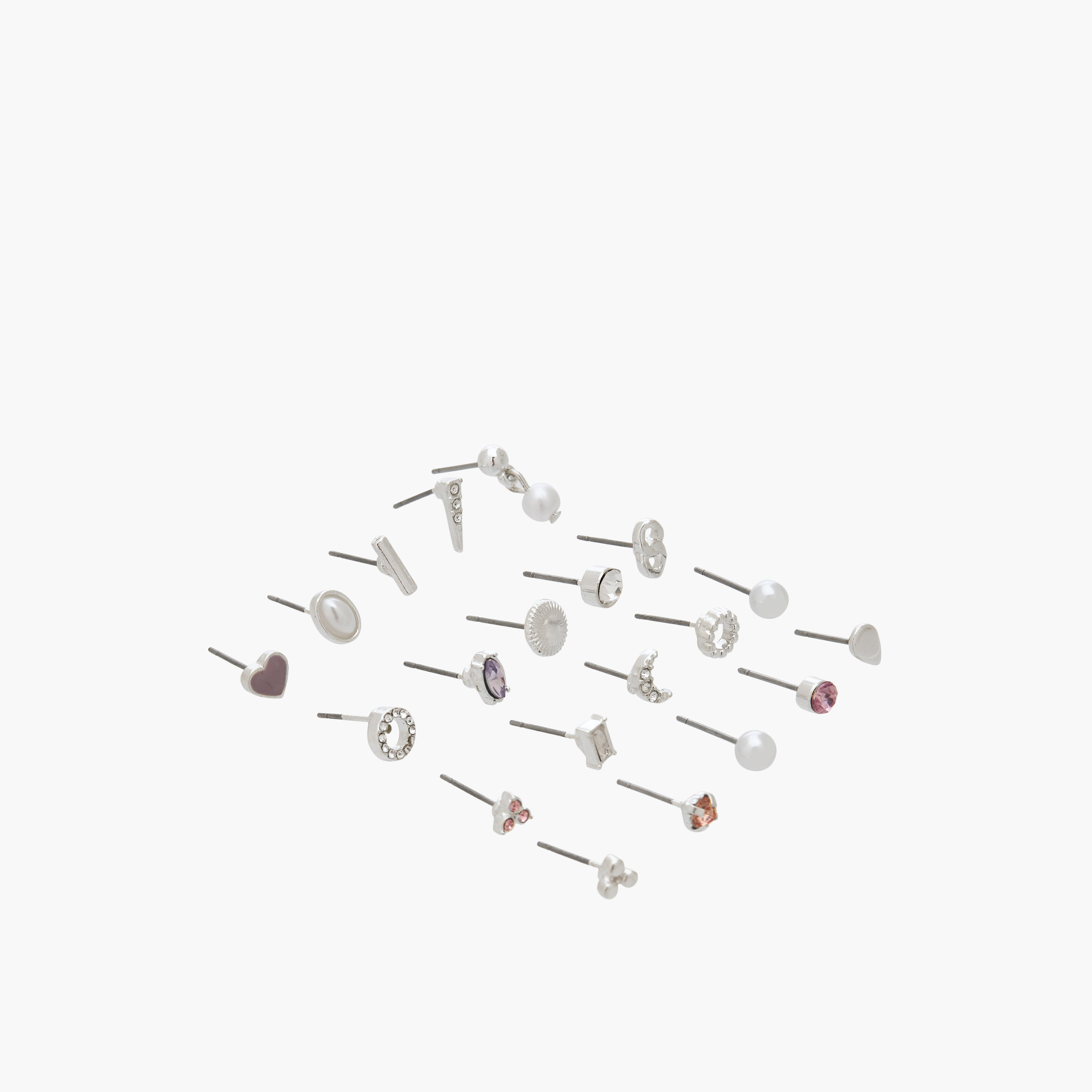 Pack of 20 Silver Tone Embellished Stud Earrings with Pushback Closure-women-watchesandjewellery-jewellery-earrings-image-2