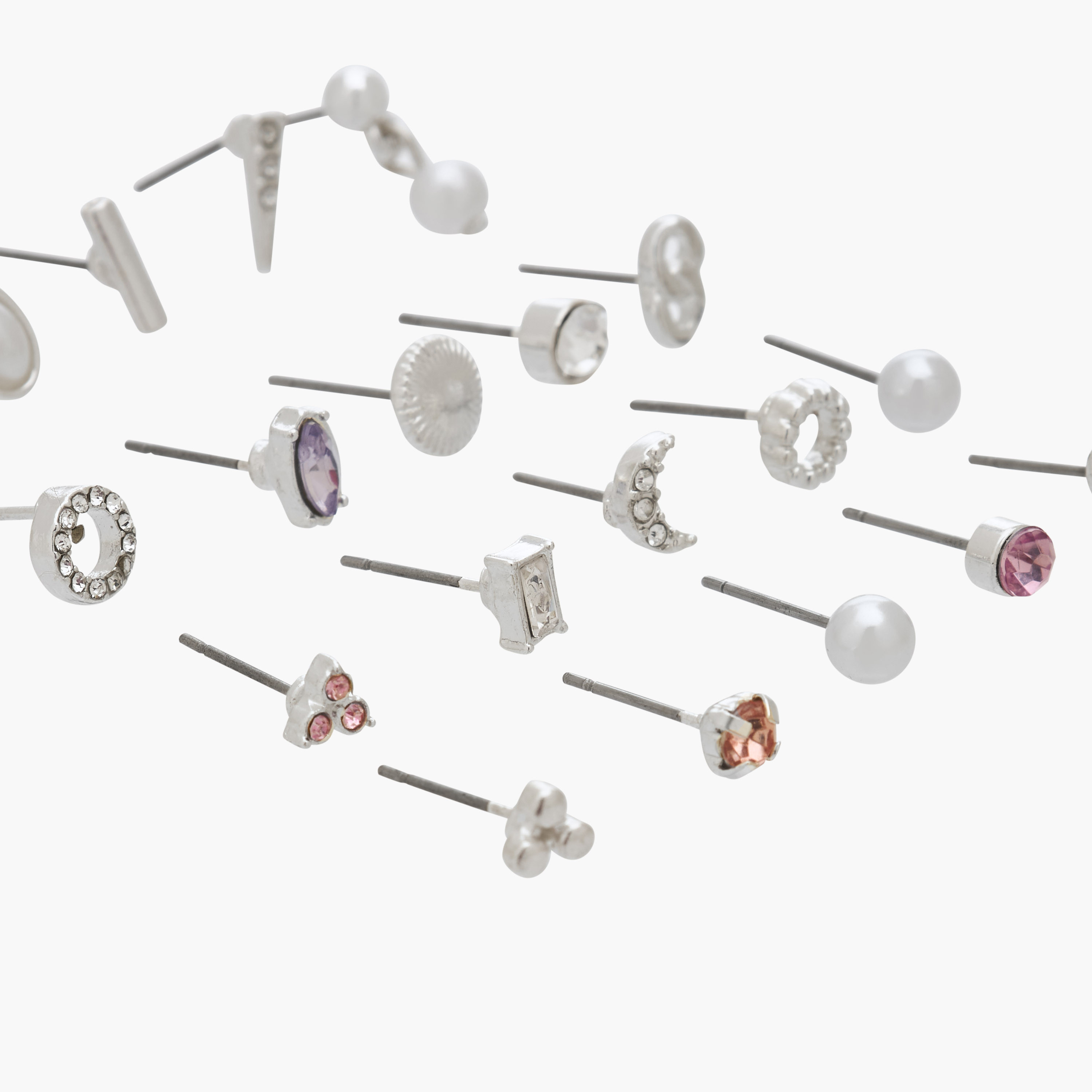 Pack of 20 Silver Tone Embellished Stud Earrings with Pushback Closure-women-watchesandjewellery-jewellery-earrings-image-3