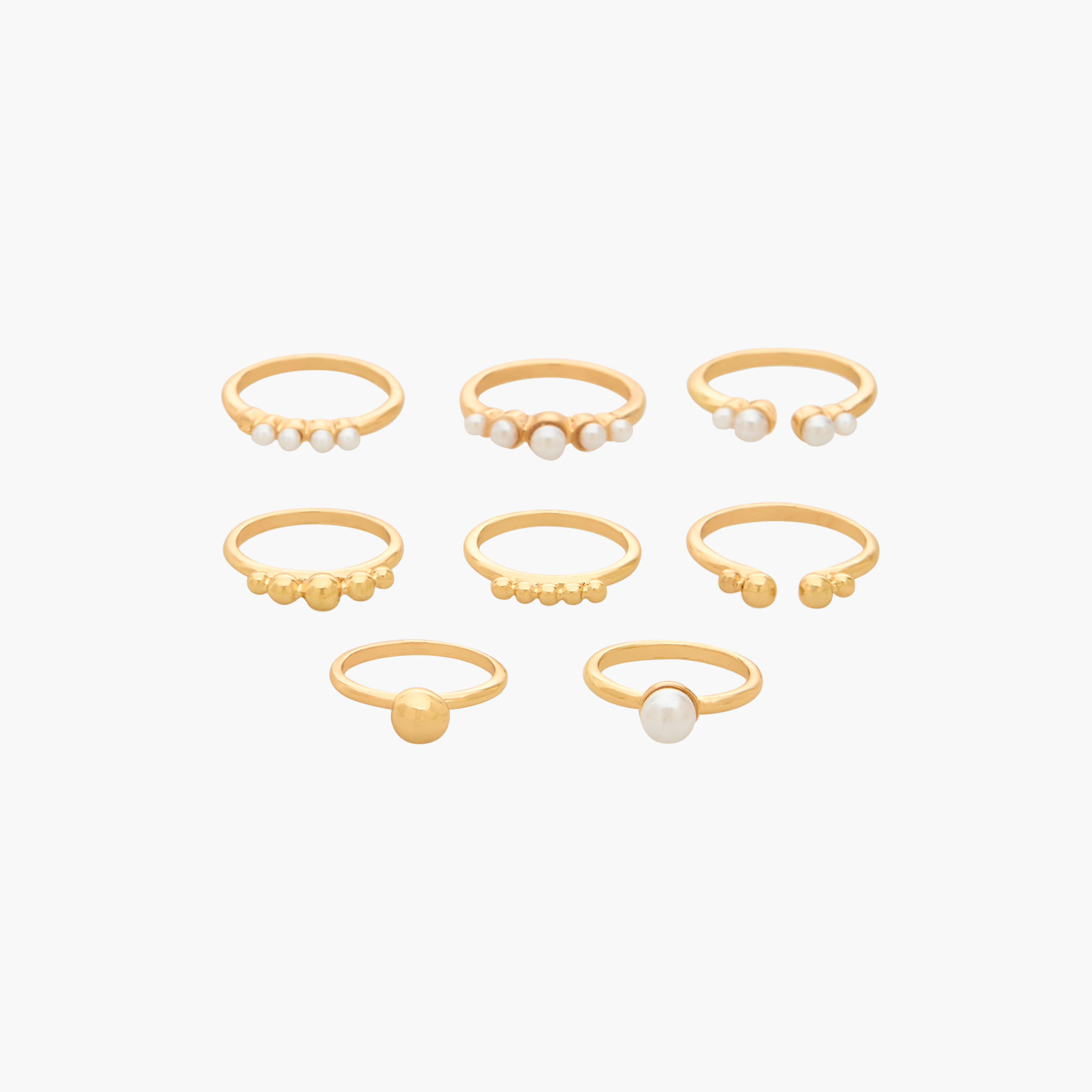Set of 8 - Gold Tone Ring with Pearl Embellishment-women-watchesandjewellery-jewellery-rings-image-1