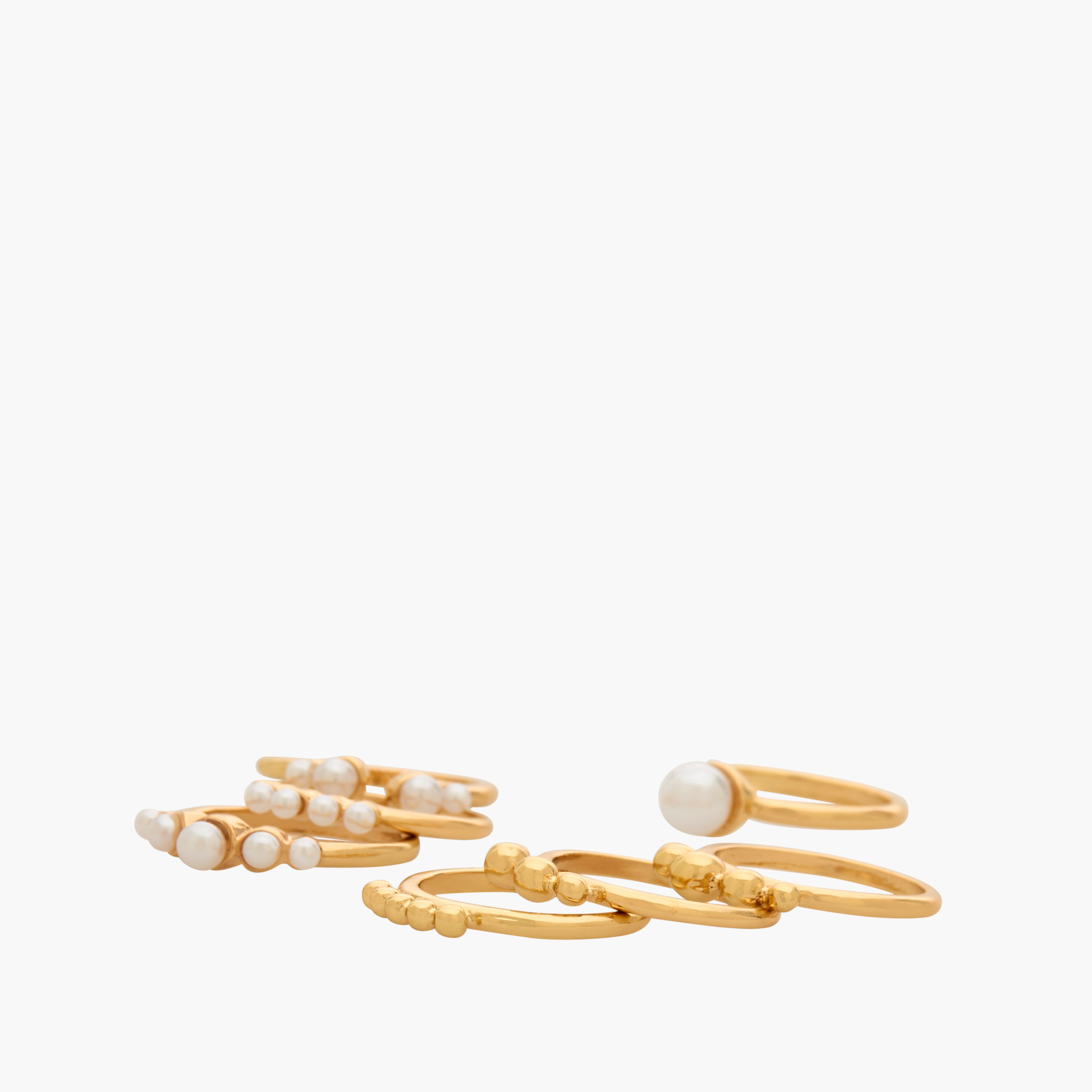 Set of 8 - Gold Tone Ring with Pearl Embellishment-women-watchesandjewellery-jewellery-rings-image-2