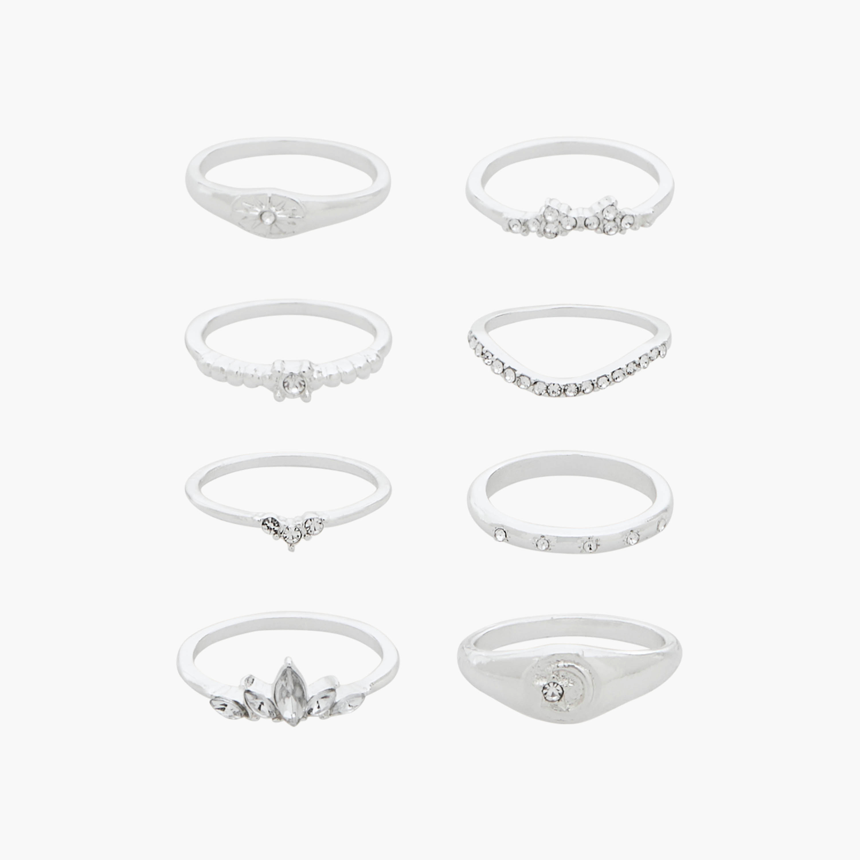 Set of 8 - Silver Tone Ring with Stone Embellishments-women-watchesandjewellery-jewellery-rings-image-1