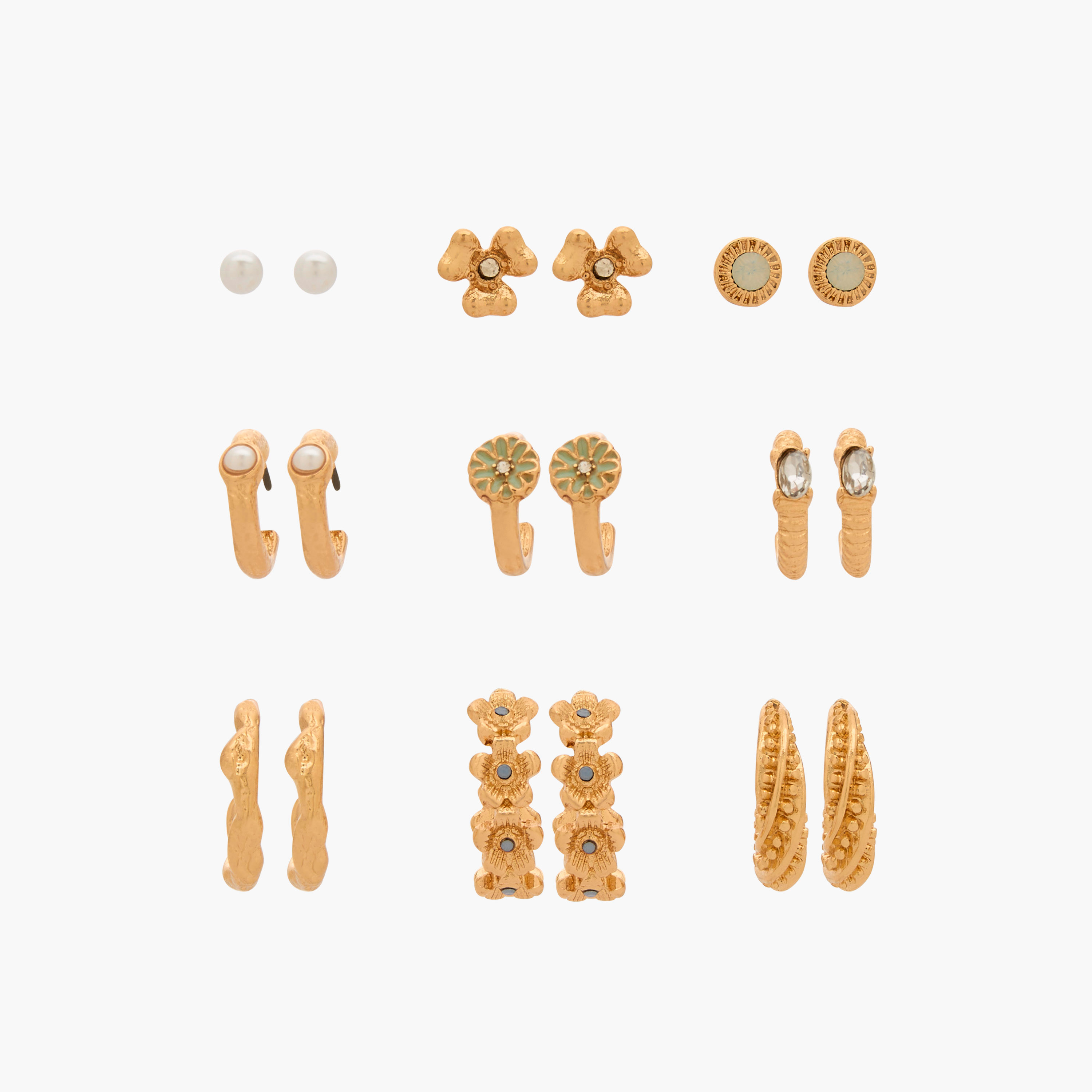 حلقان ستود بلون ذهبي مع إغلاق كبس - طقم 9 أزواج-women-watchesandjewellery-jewellery-earrings-image-1