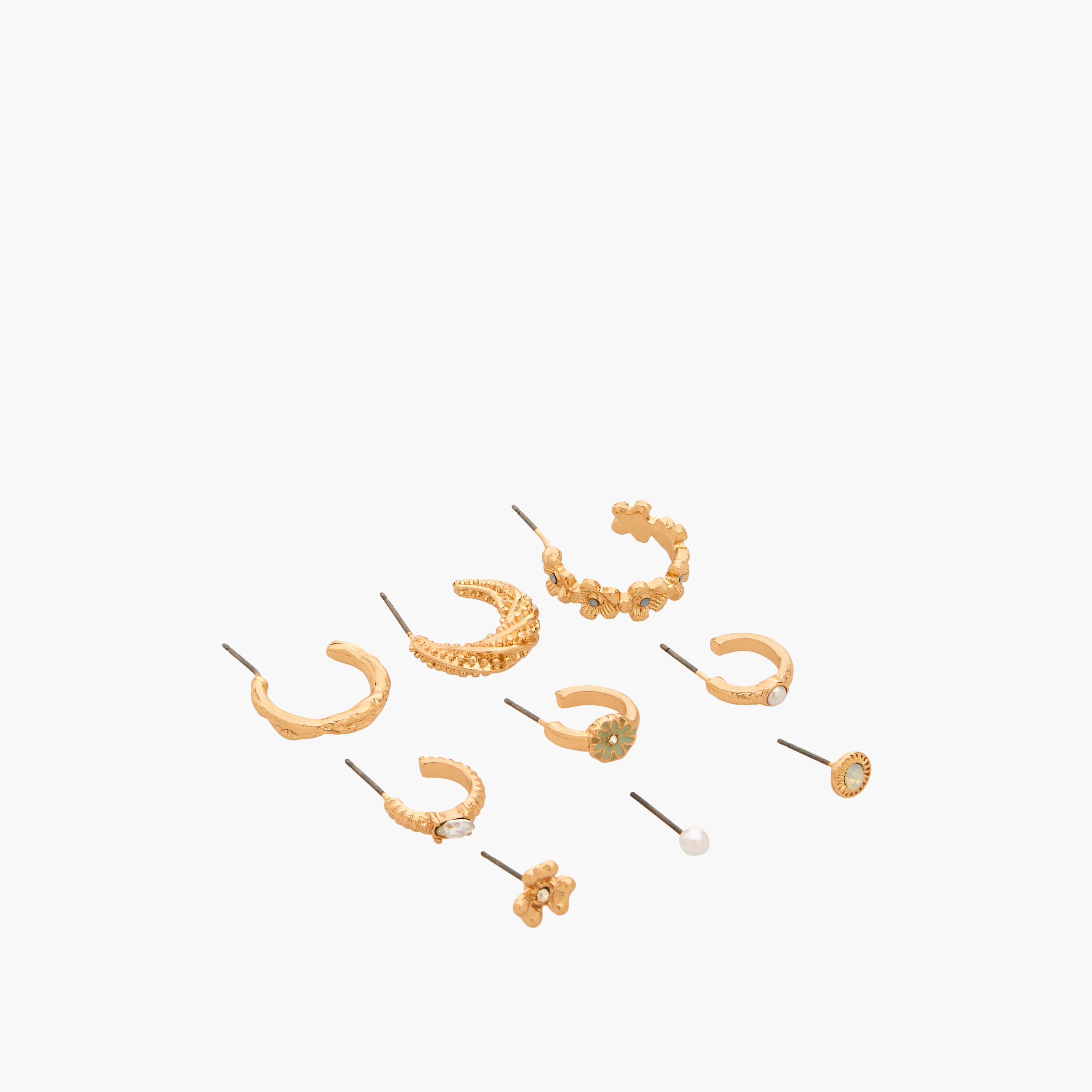 حلقان ستود بلون ذهبي مع إغلاق كبس - طقم 9 أزواج-women-watchesandjewellery-jewellery-earrings-image-2