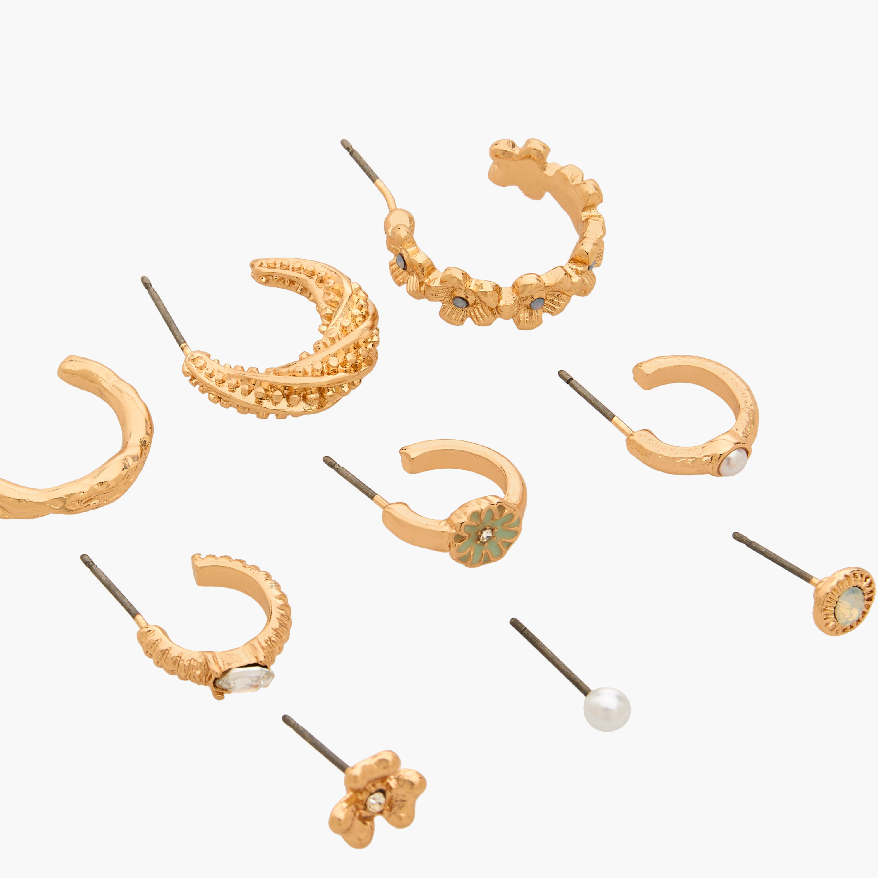 حلقان ستود بلون ذهبي مع إغلاق كبس - طقم 9 أزواج-women-watchesandjewellery-jewellery-earrings-image-3