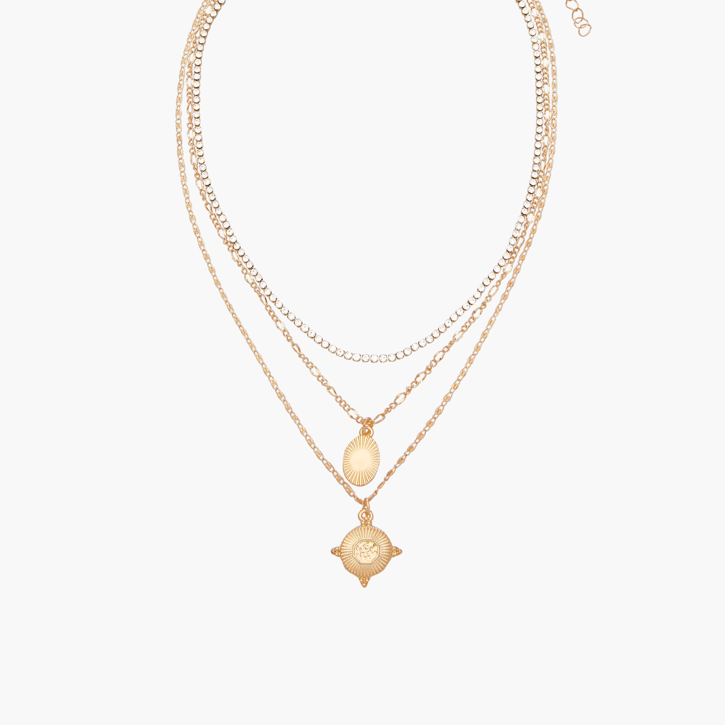 عقد ذهبي اللون بطبقات ودلايات وتزيينات-women-watchesandjewellery-jewellery-necklacesandpendants-image-1
