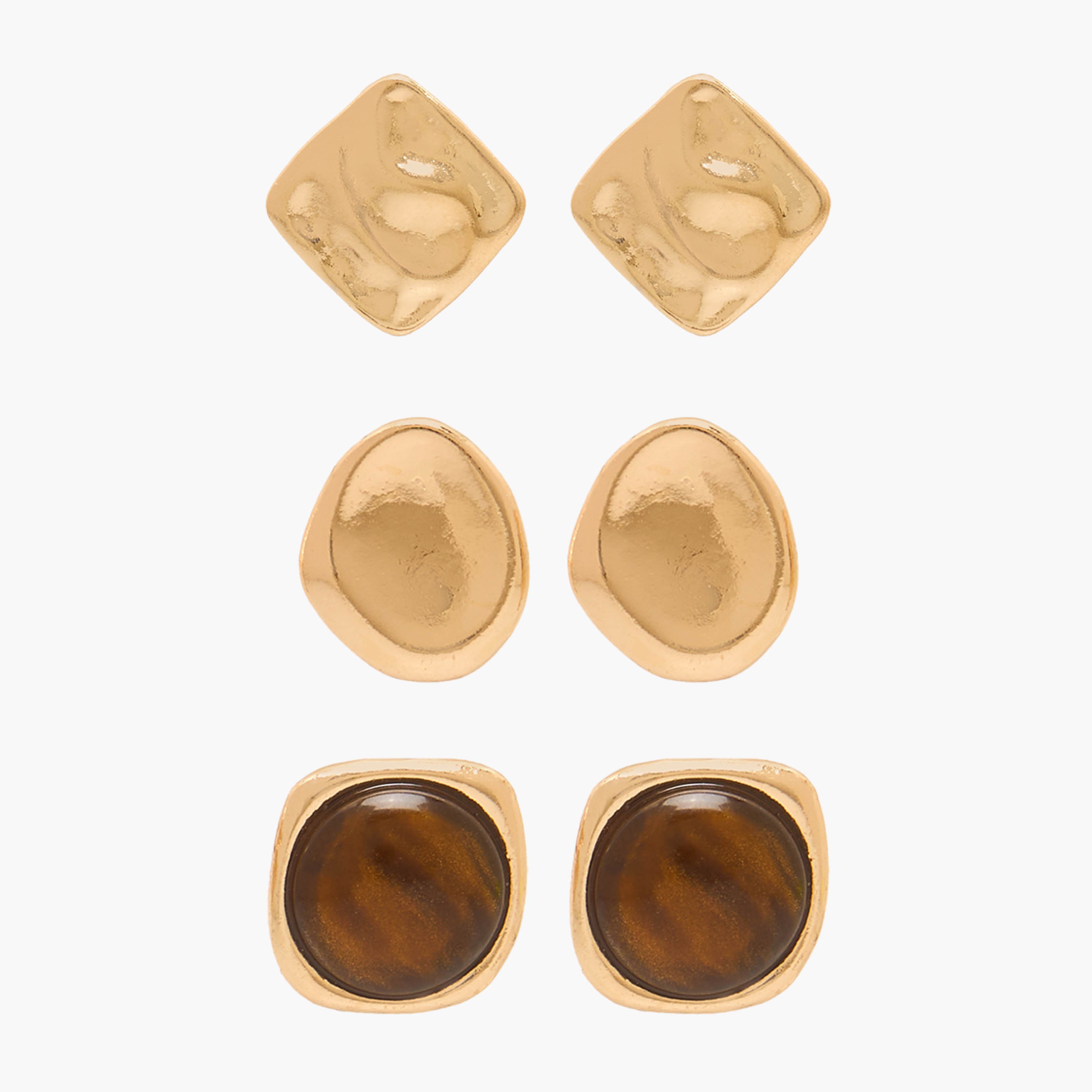 Gloo Pack of 3 Gold Tone Resin Stud Earrings with Pushback Closure-women-watchesandjewellery-jewellery-earrings-image-1