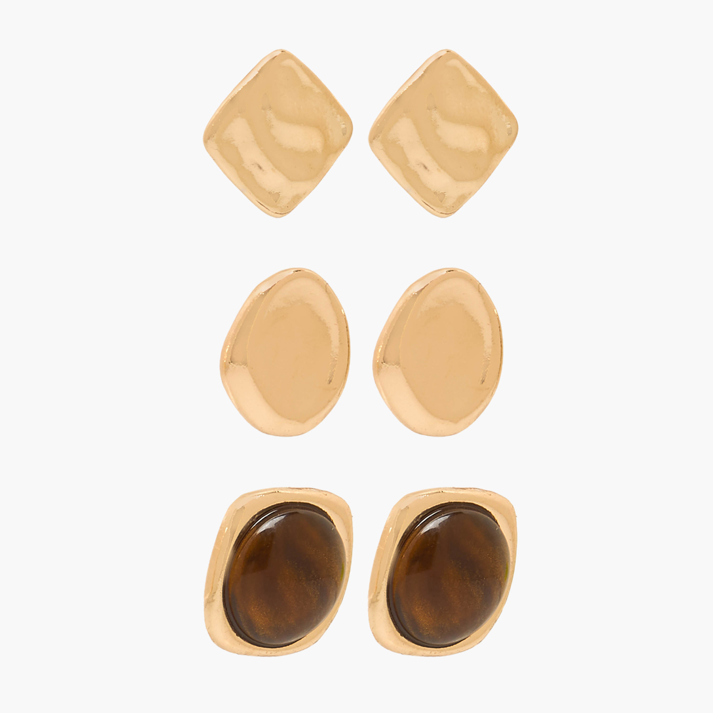 Gloo Pack of 3 Gold Tone Resin Stud Earrings with Pushback Closure-women-watchesandjewellery-jewellery-earrings-image-2