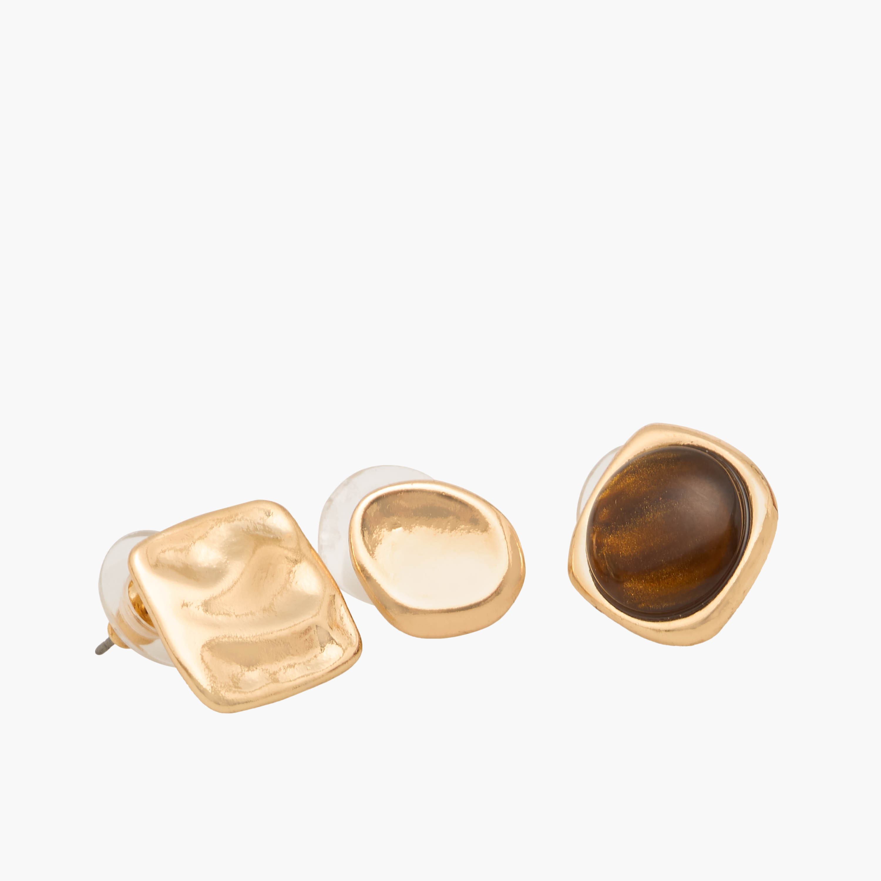 Gloo Pack of 3 Gold Tone Resin Stud Earrings with Pushback Closure-women-watchesandjewellery-jewellery-earrings-image-3