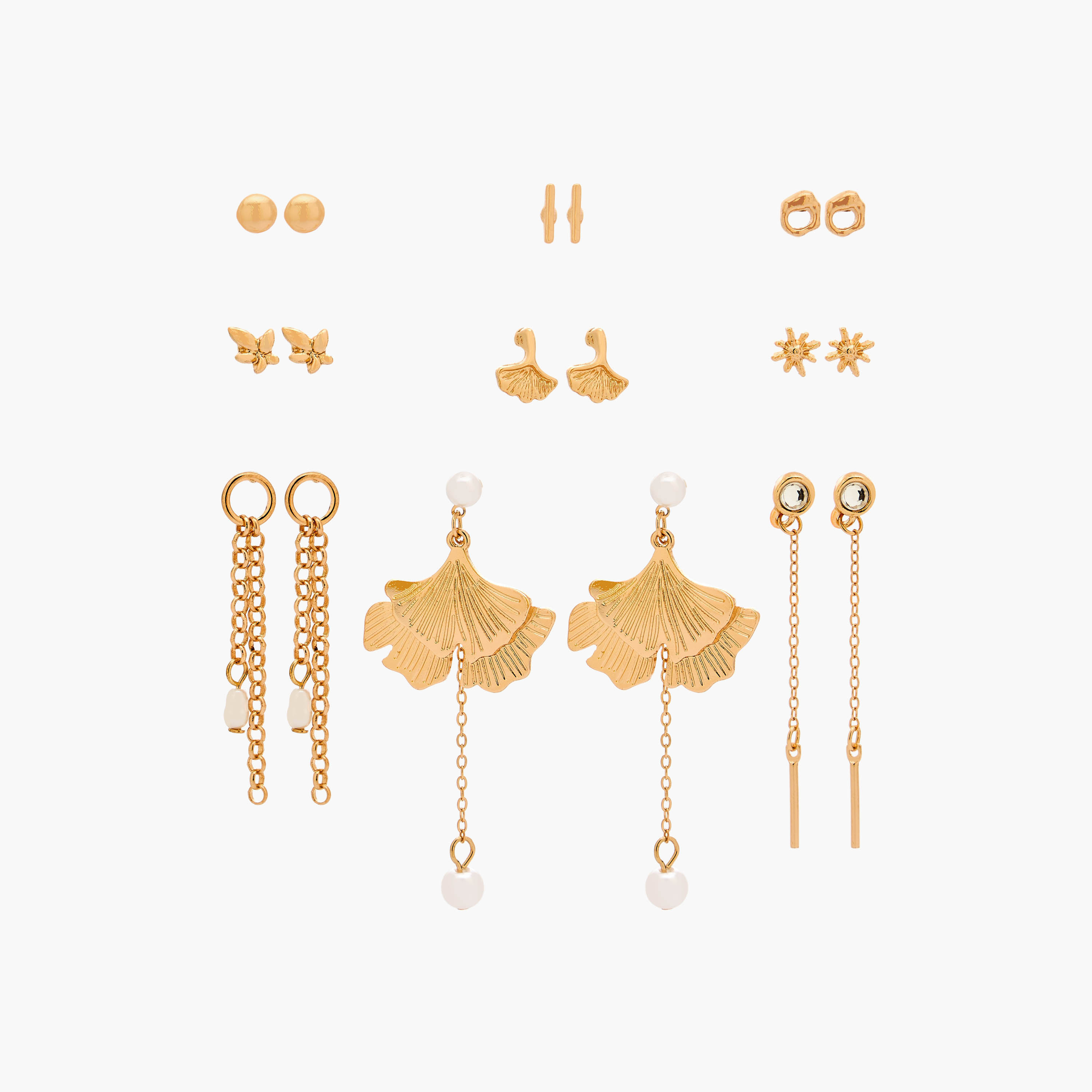 Gloo Pack of 9 Metallic Earrings with Pushback Closure-women-watchesandjewellery-jewellery-earrings-image-1