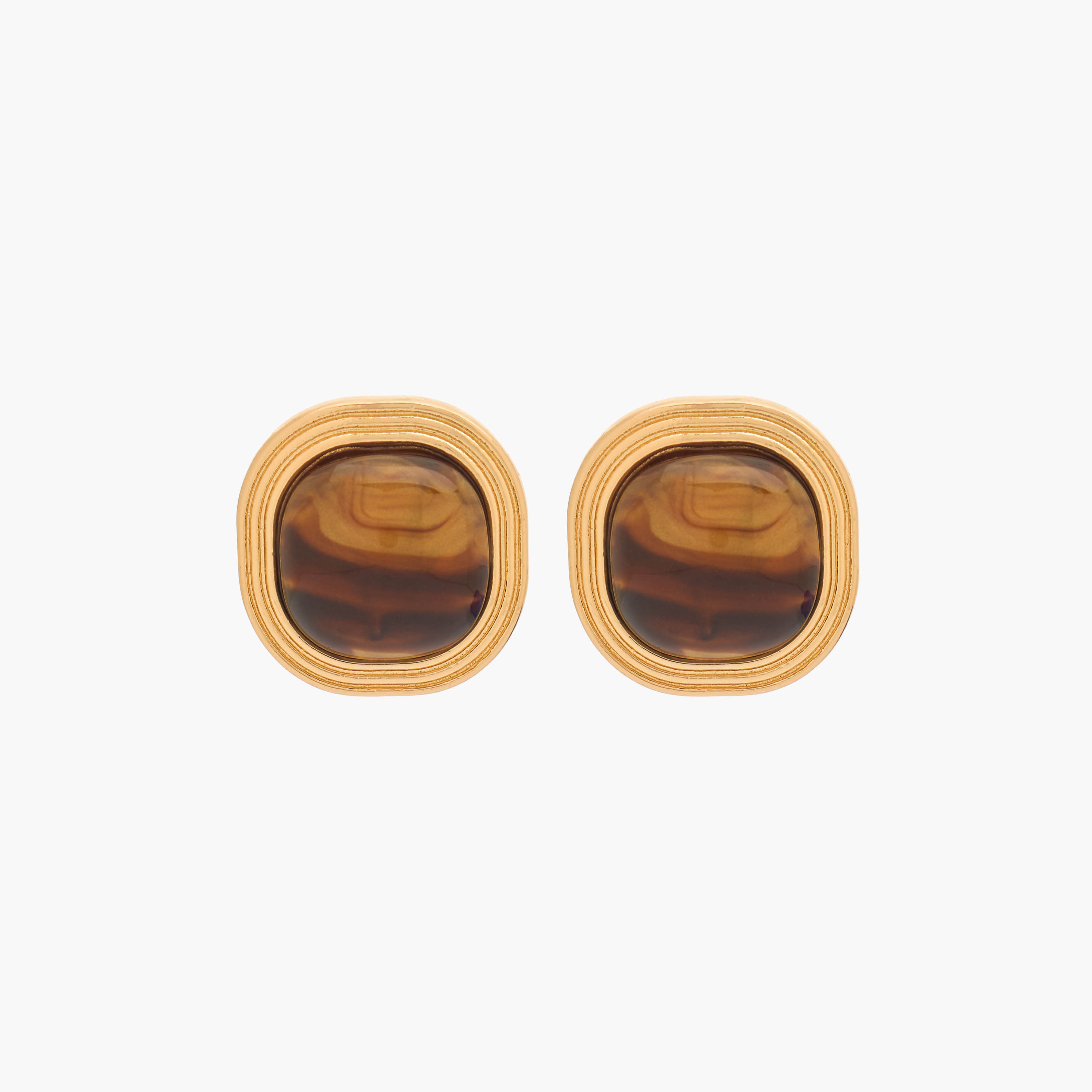 Gold Tone Ribbed Stud Earrings with Pushback Closure-women-watchesandjewellery-jewellery-earrings-image-1