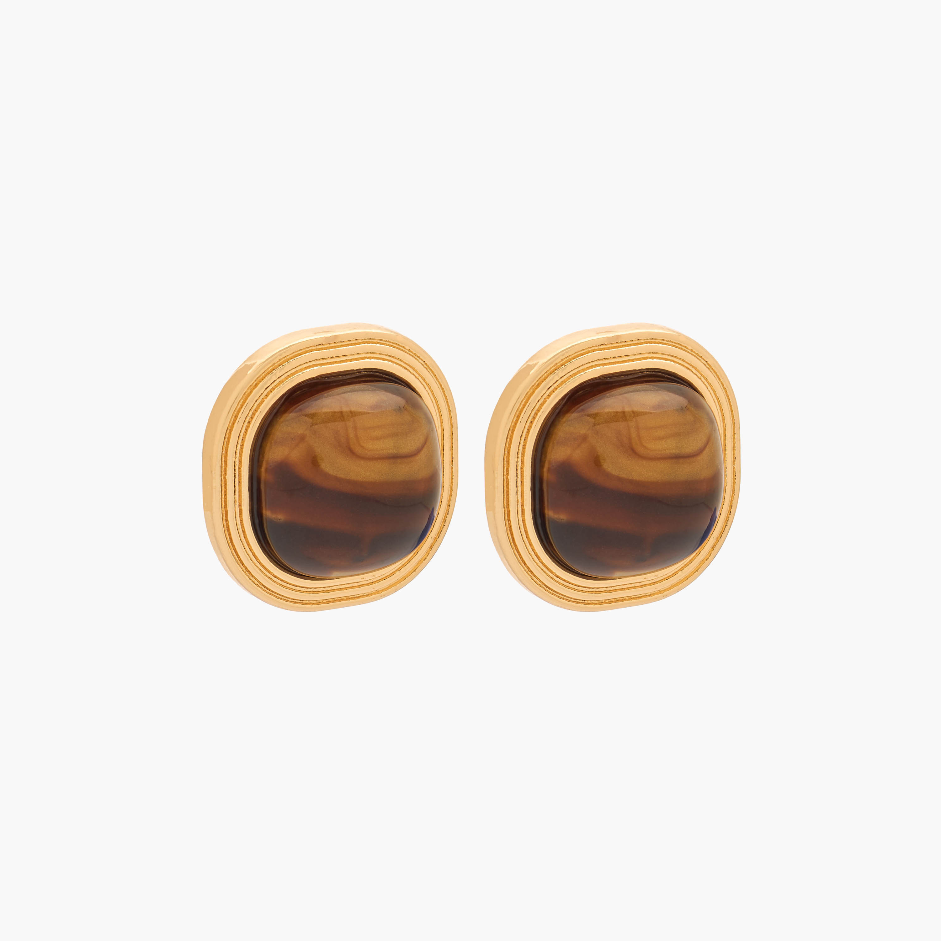 Gold Tone Ribbed Stud Earrings with Pushback Closure-women-watchesandjewellery-jewellery-earrings-image-2