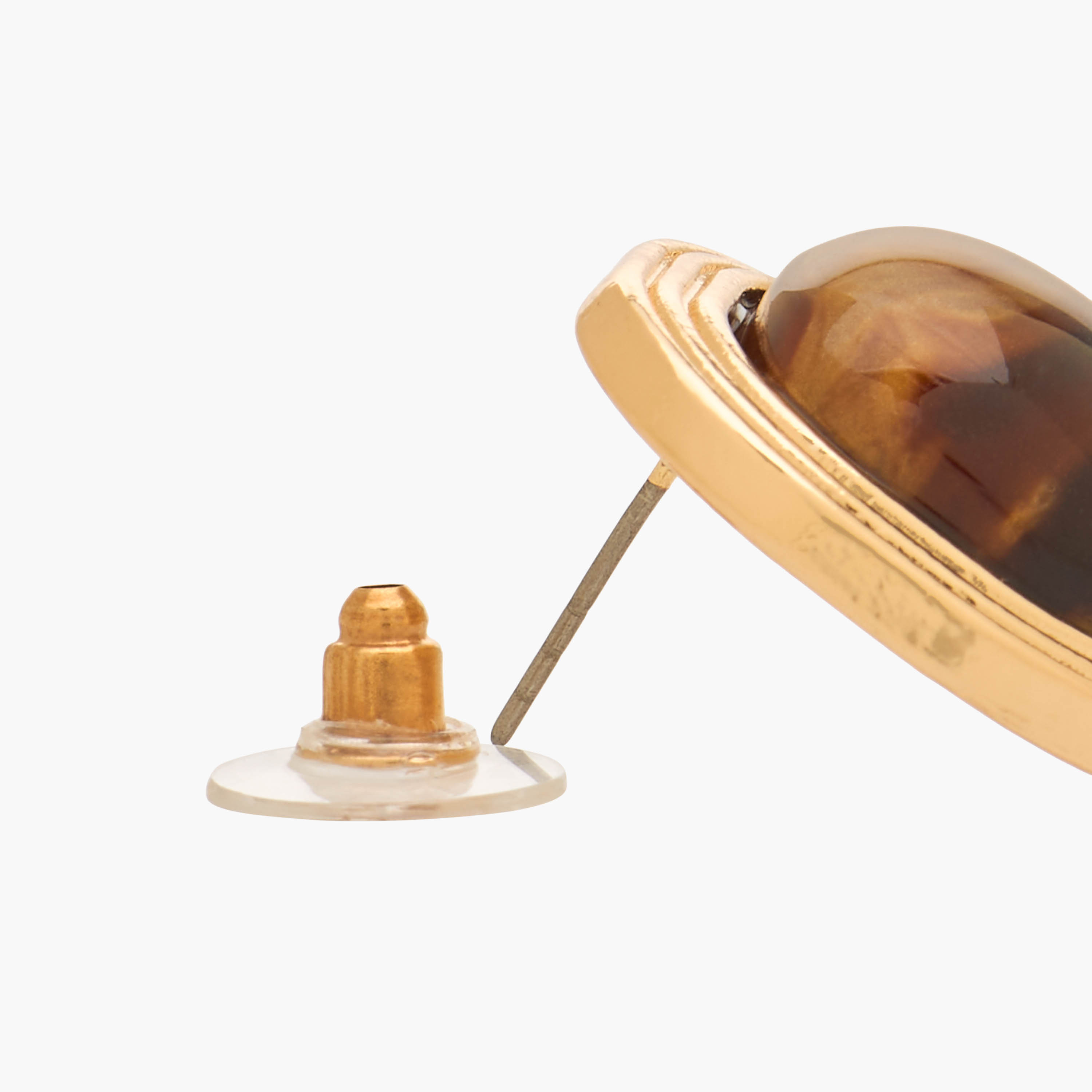 Gold Tone Ribbed Stud Earrings with Pushback Closure-women-watchesandjewellery-jewellery-earrings-image-4