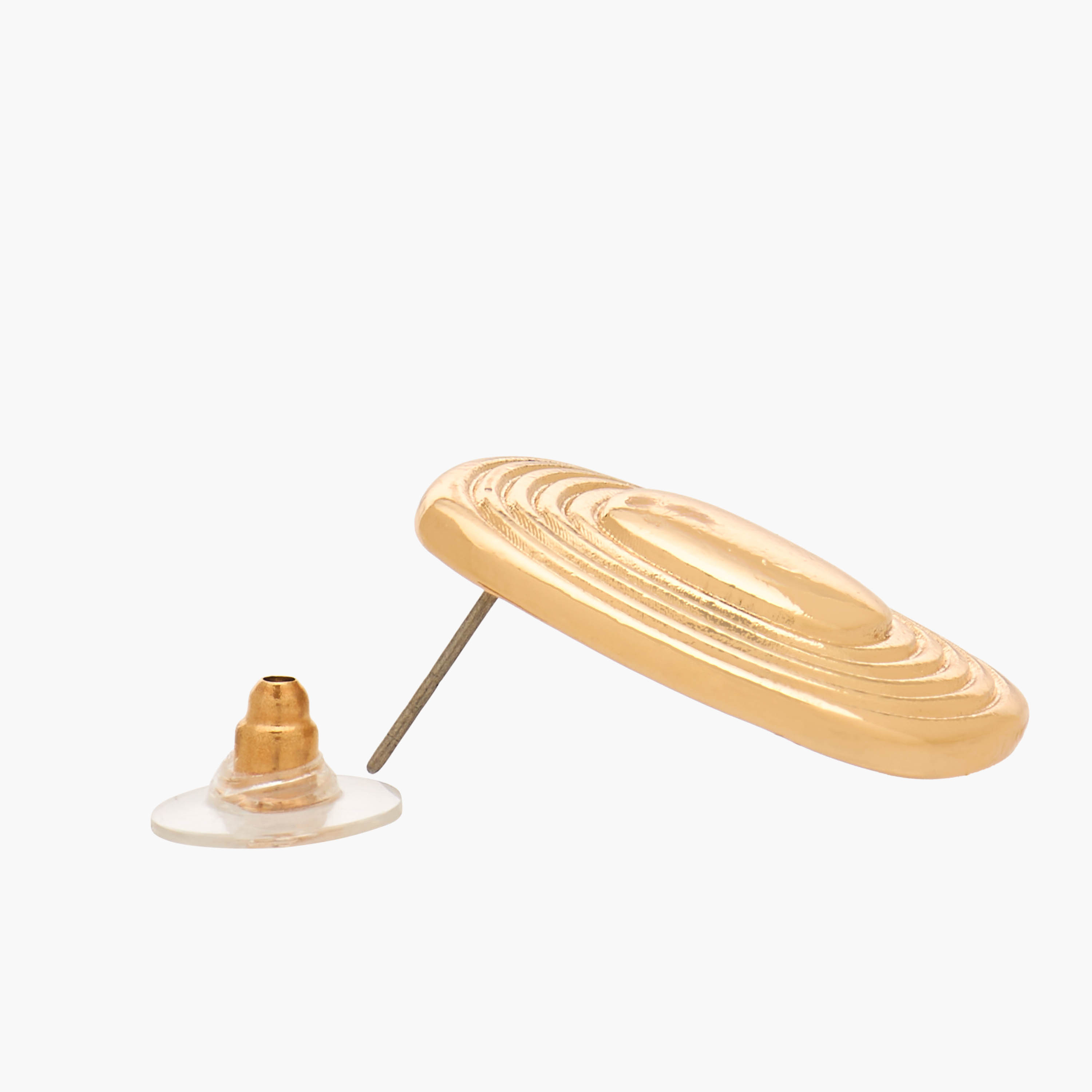Gold Tone Ribbed Stud Earrings with Pushback Closure-women-watchesandjewellery-jewellery-earrings-image-4