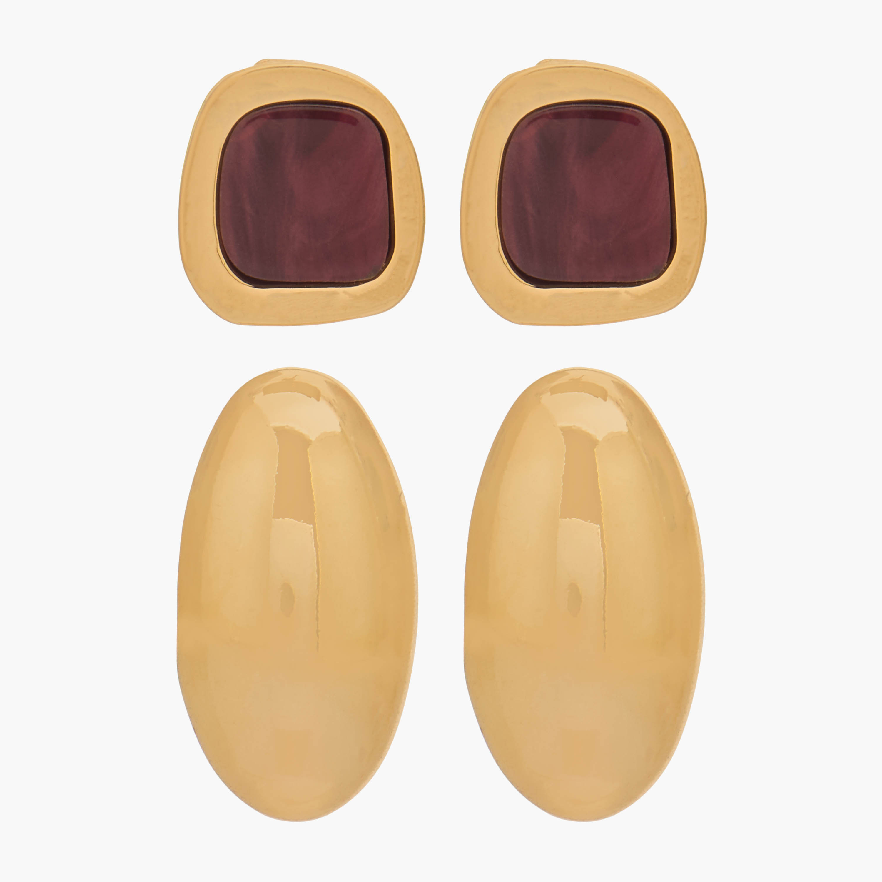 Pack of 2 Gold Tone Assorted Stud Earrings with Pushback Closure-women-watchesandjewellery-jewellery-earrings-image-1