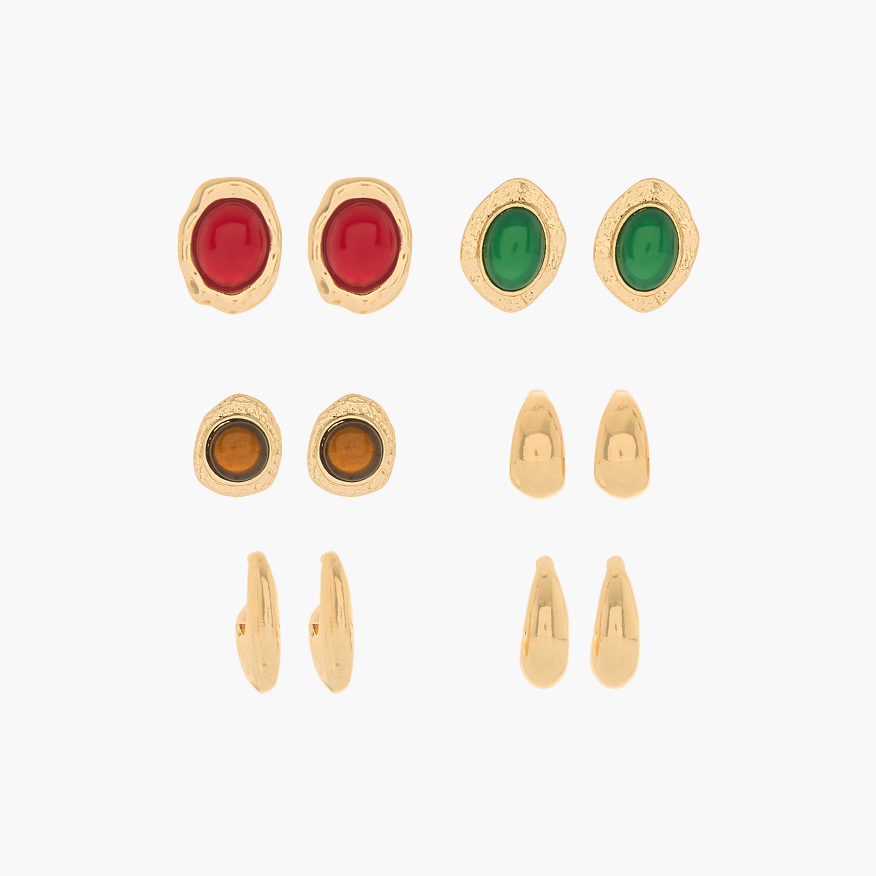 Pack of 6 Gold Tone Stud and Hoop Earrings with Pushback Closure-women-watchesandjewellery-jewellery-earrings-image-1