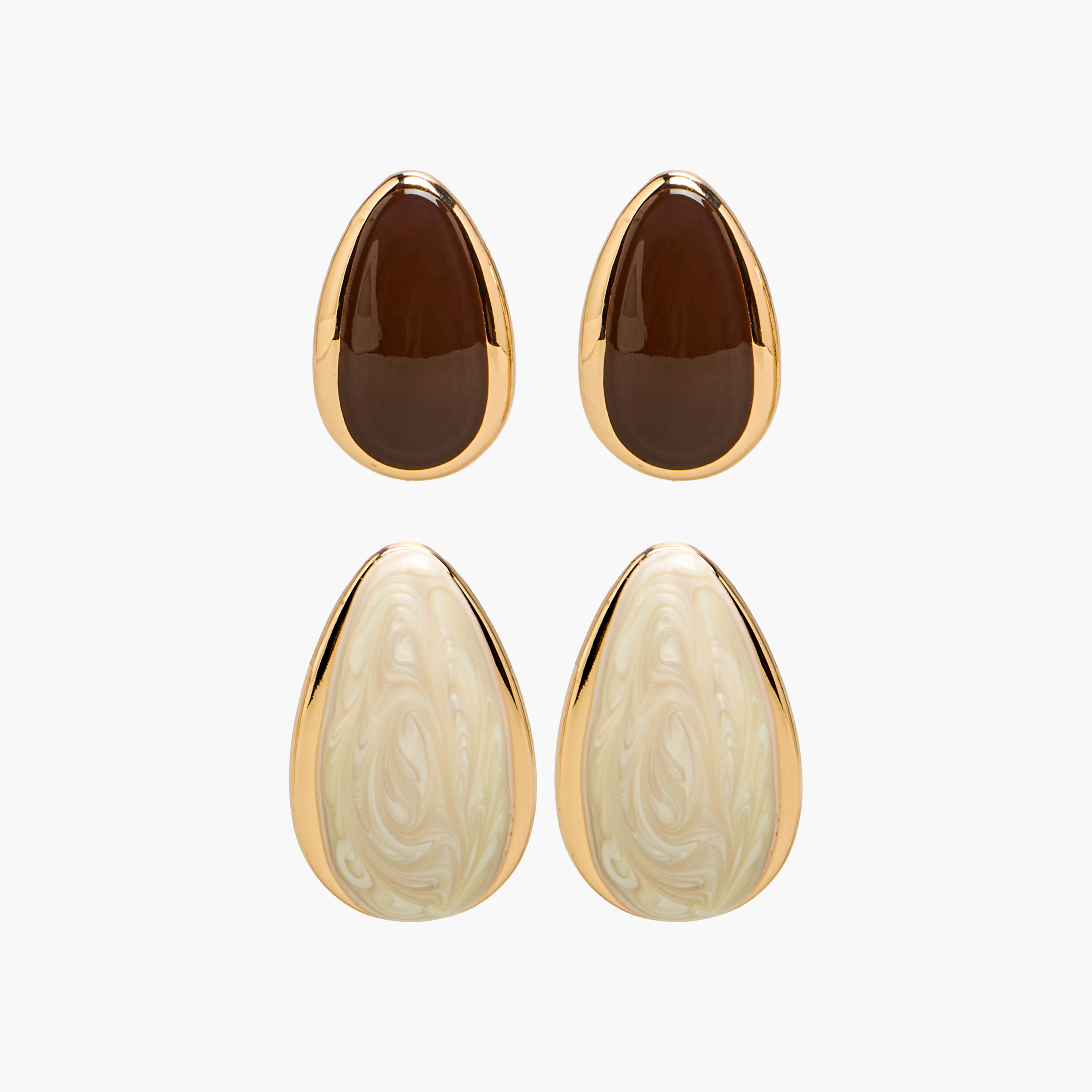طقم من 2 أقراط لون ذهبي بمكبس إغلاق وتصميم قطرة مطلية بالمينا-women-watchesandjewellery-jewellery-earrings-image-1