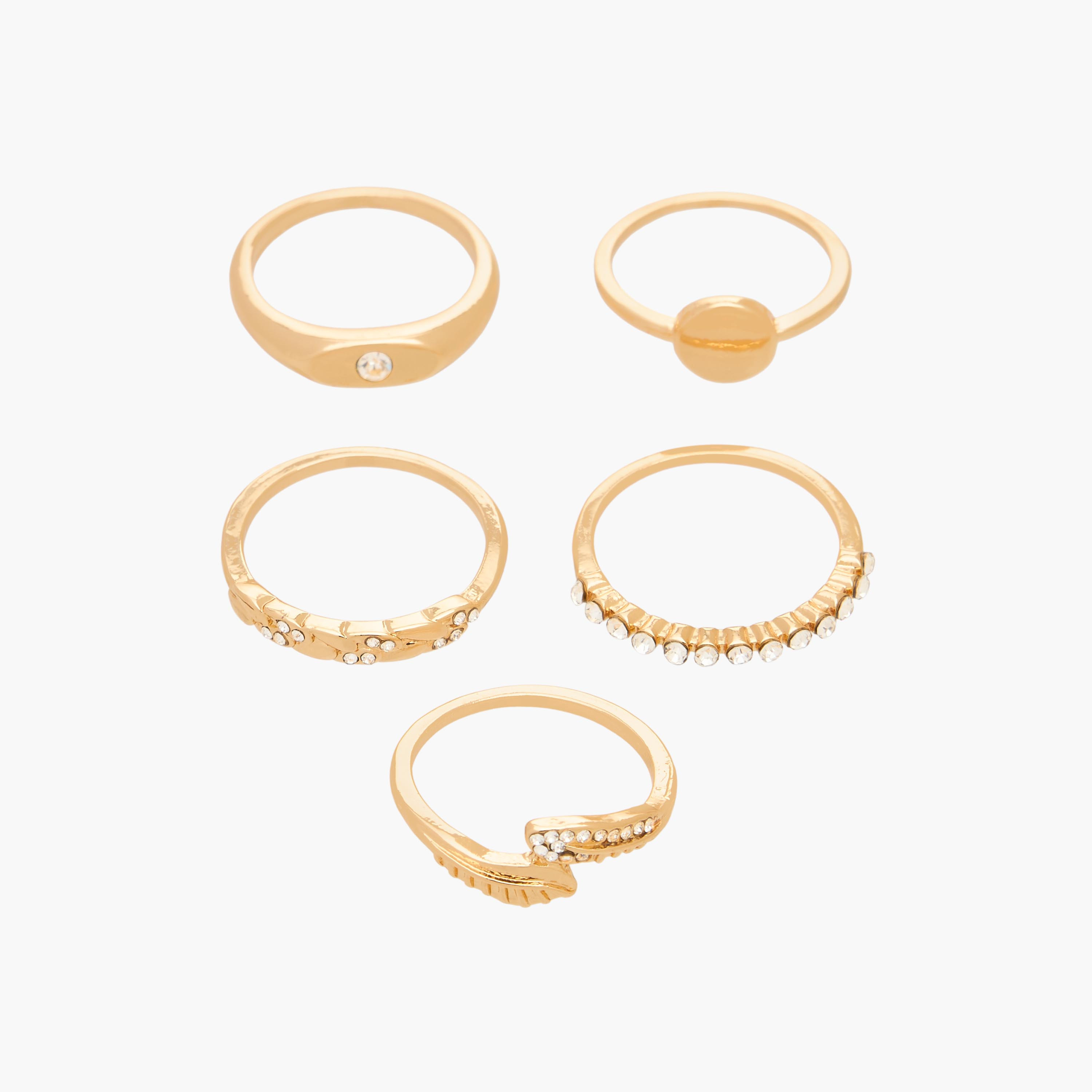 خواتم ذهبية اللون قابلة للتكديس وبتزيينات من جلو - طقم من 5 قطع-women-watchesandjewellery-jewellery-rings-image-1