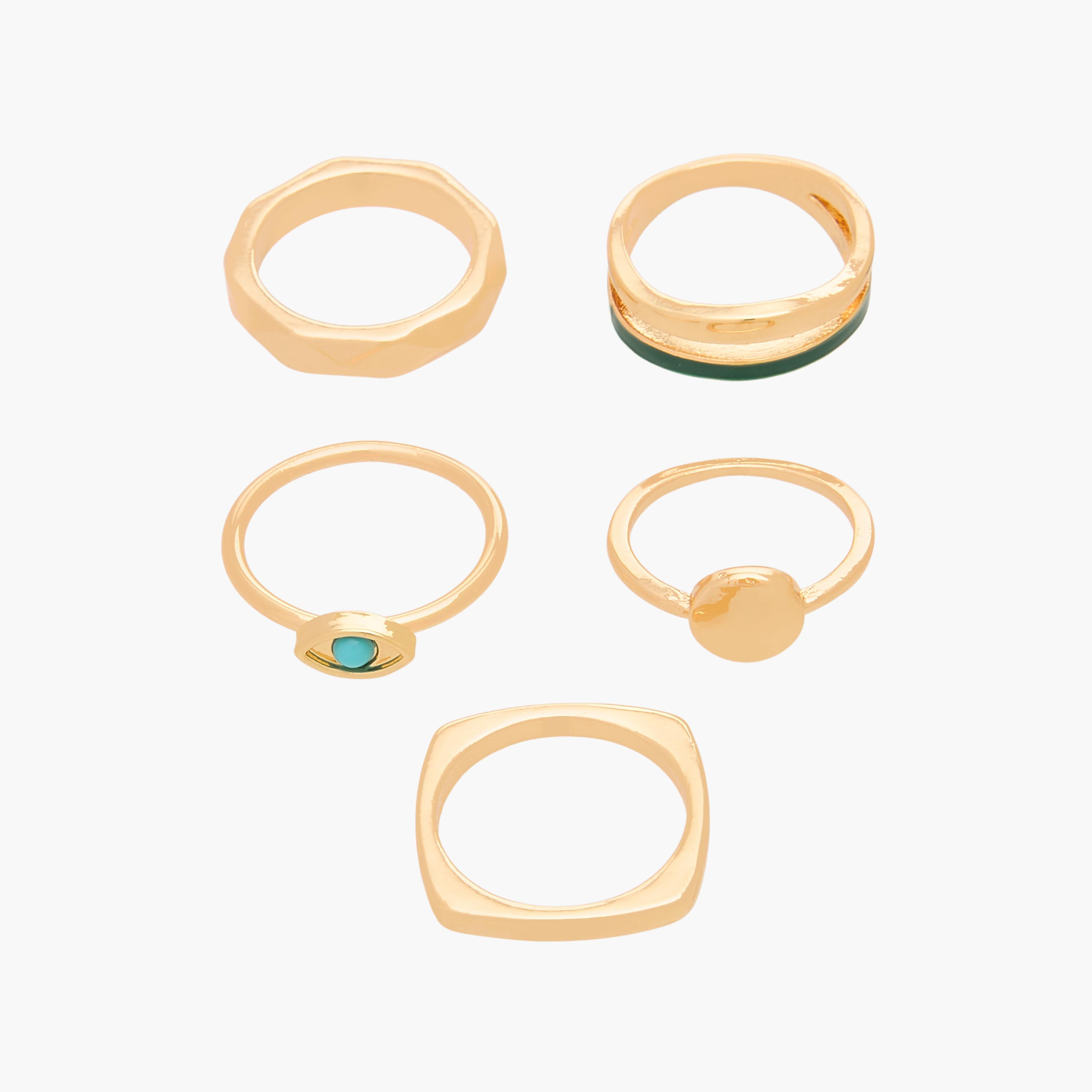 خواتم ذهبية اللون قابلة للتكديس بطلاء مينا من جلو - طقم من 5 قطع-women-watchesandjewellery-jewellery-rings-image-1