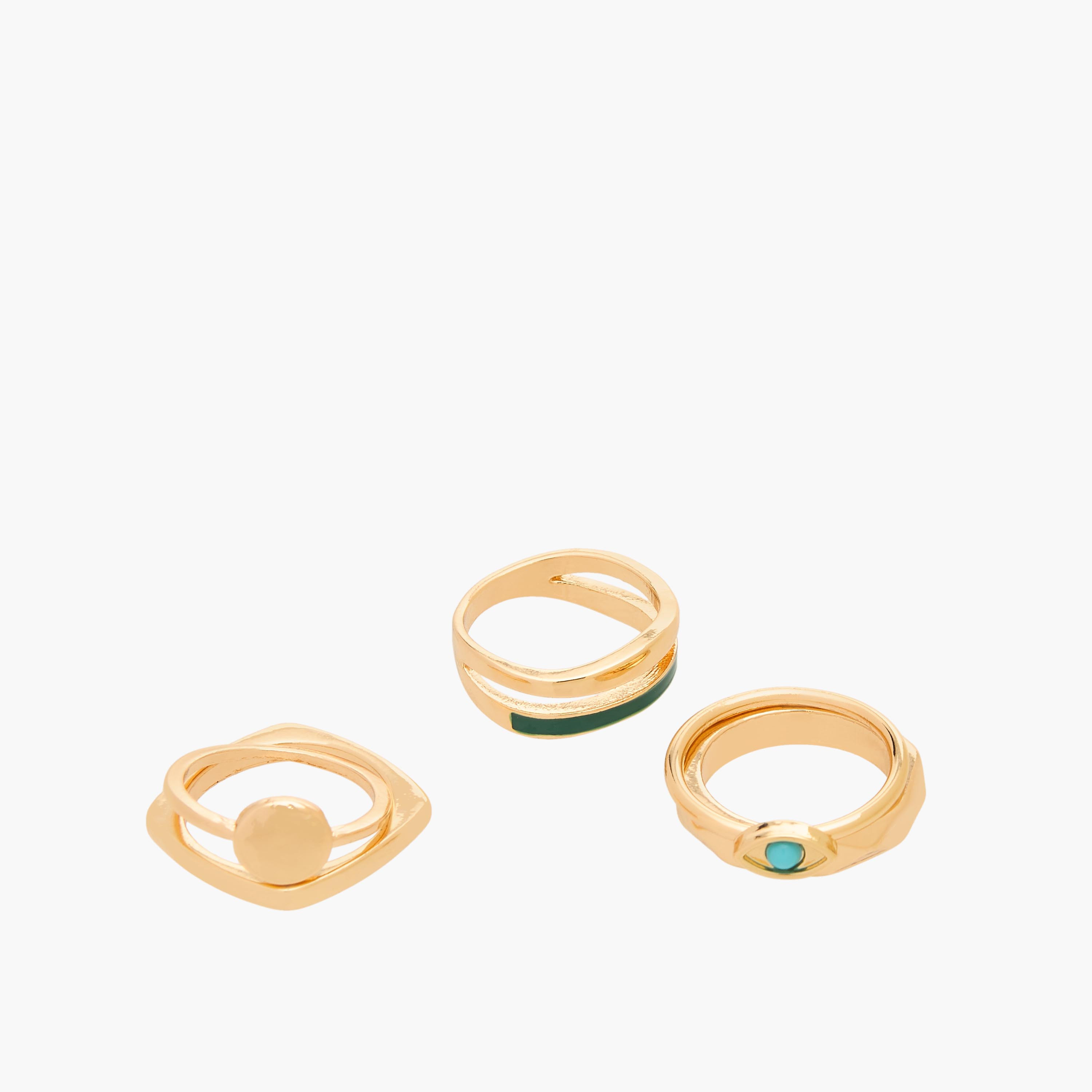 خواتم ذهبية اللون قابلة للتكديس بطلاء مينا من جلو - طقم من 5 قطع-women-watchesandjewellery-jewellery-rings-image-2