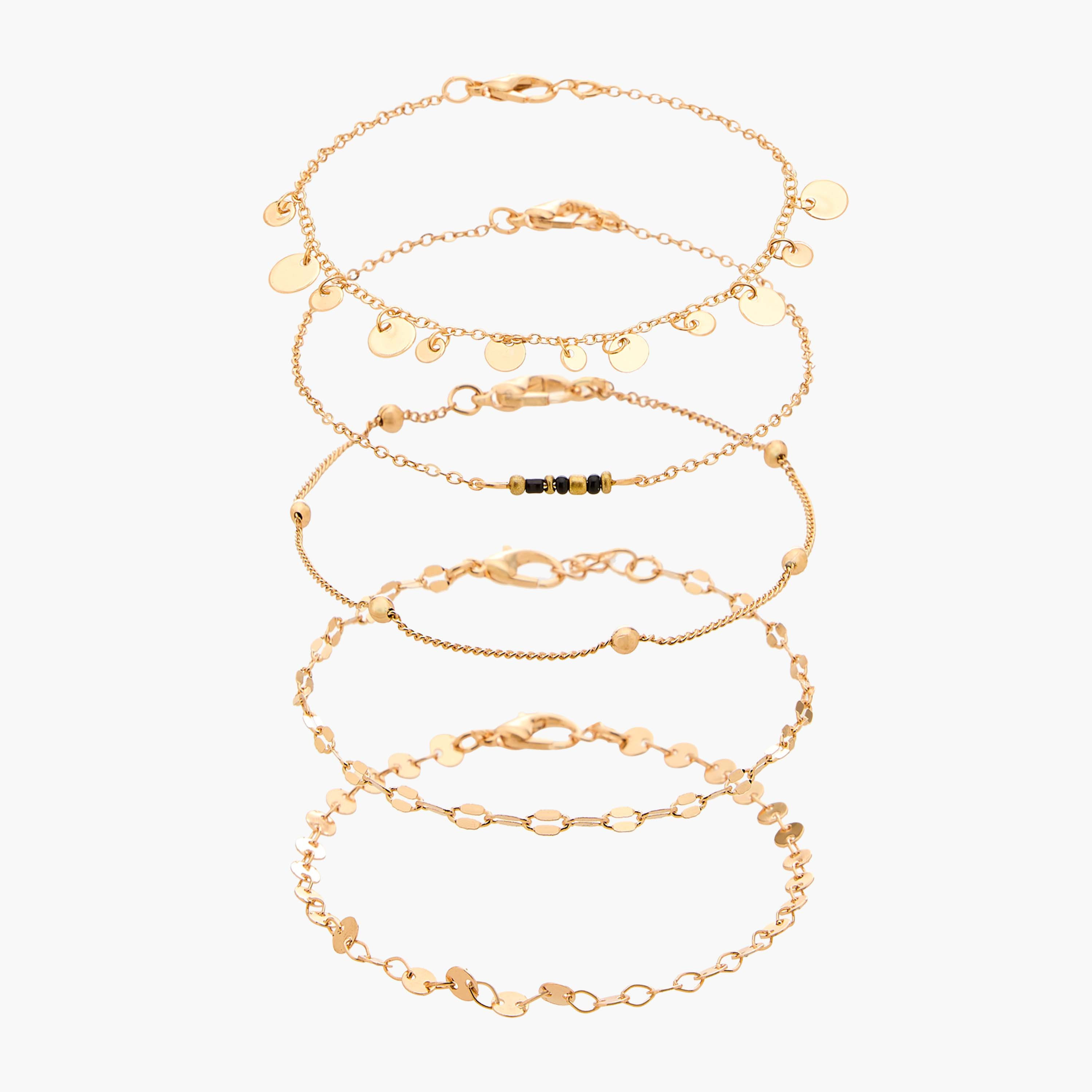 طقم أساور مرصعة بالخرز بلون ذهبي 5 قطع من جلو-women-watchesandjewellery-jewellery-banglesandbracelets-image-1