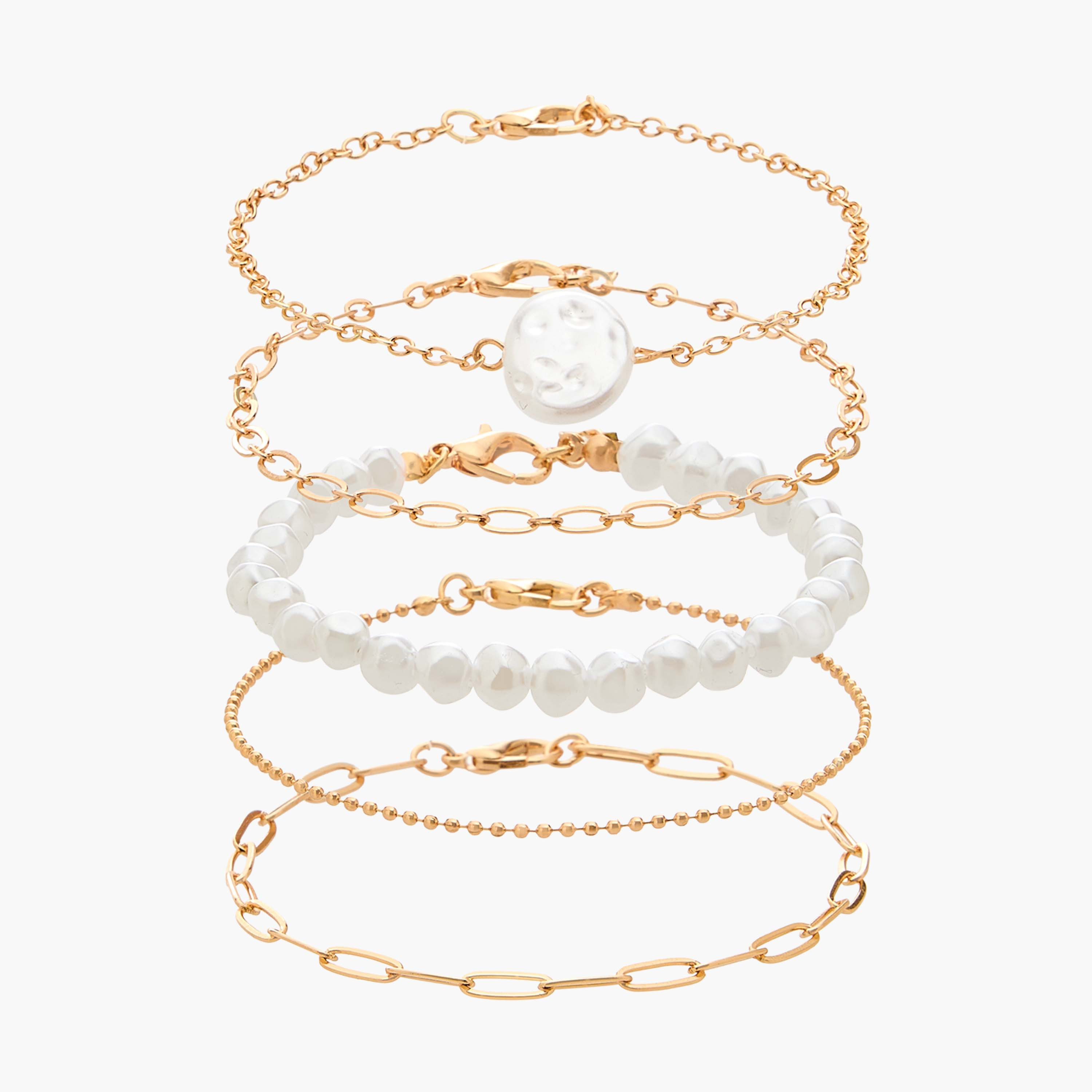 طقم أساور مرصعة بالخرز بلون ذهبي 5 قطع من جلو-women-watchesandjewellery-jewellery-banglesandbracelets-image-1