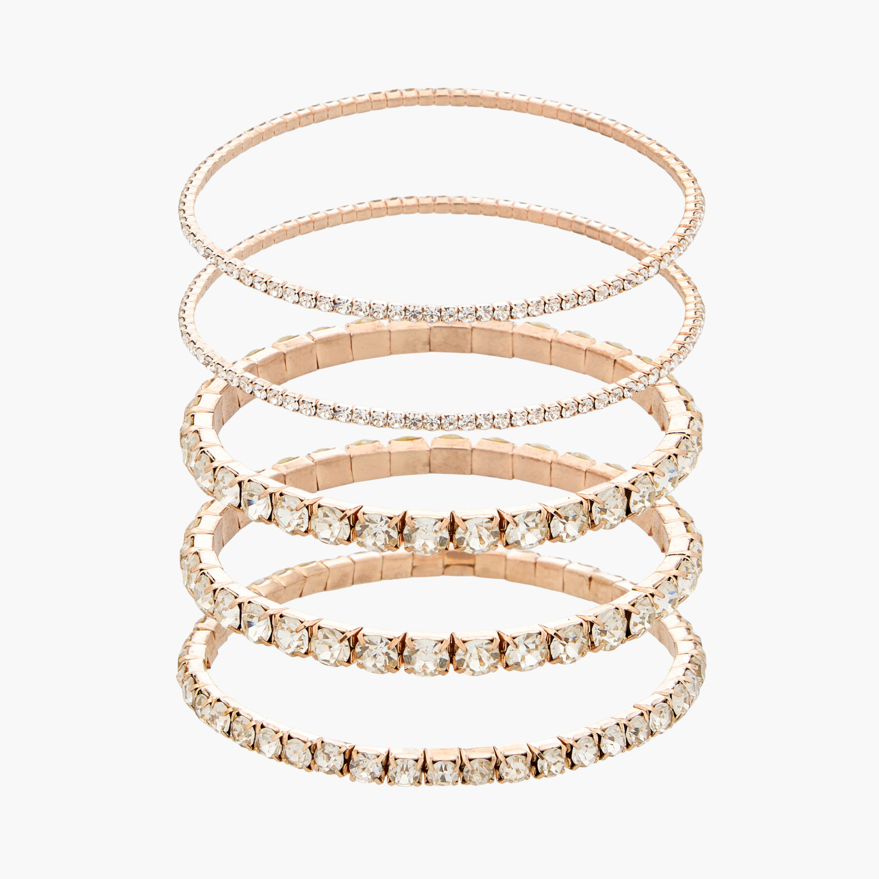 طقم أساور مزينة بأحجار معدنية - 5 قطع-women-watchesandjewellery-jewellery-banglesandbracelets-image-1