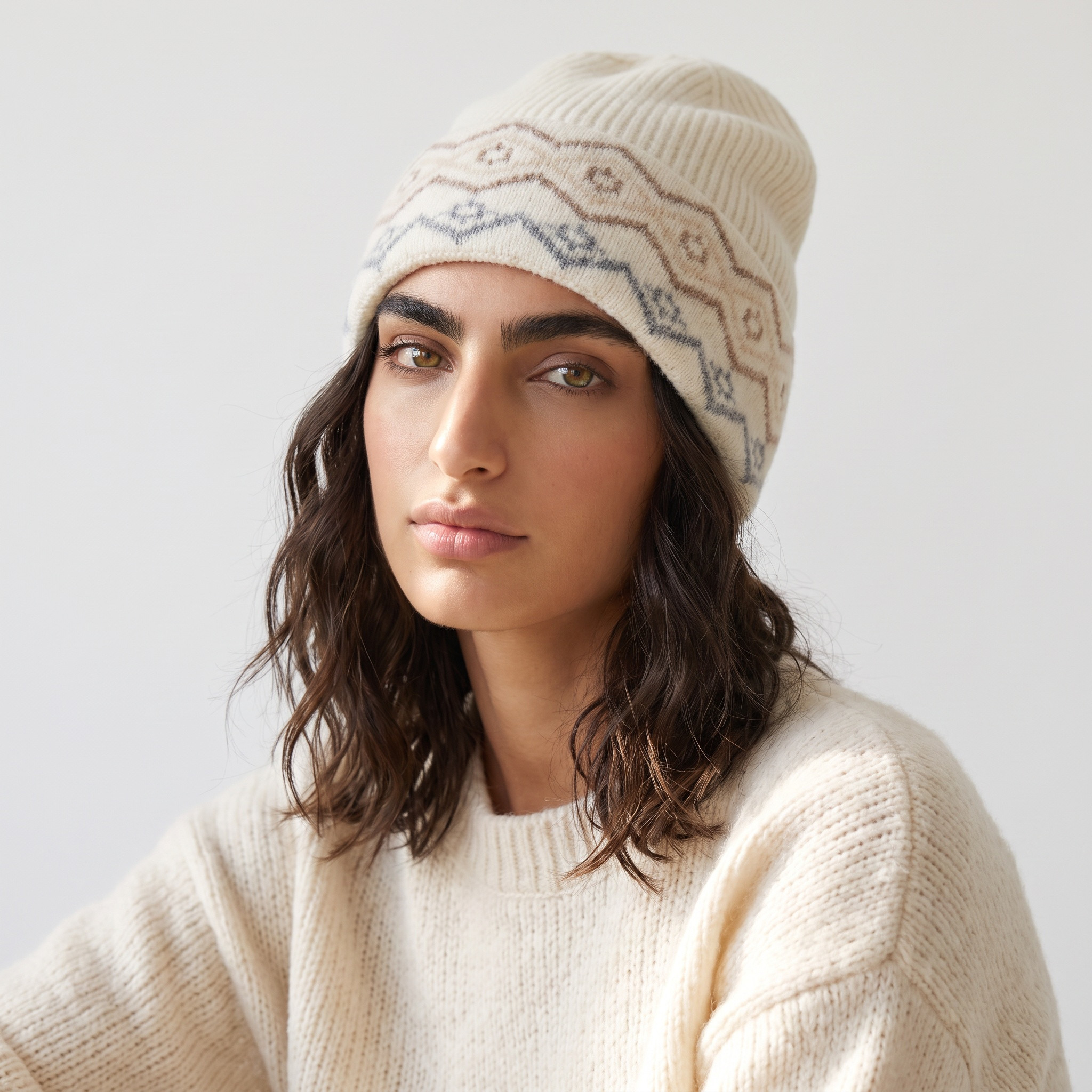 قبعة بيني بارزة الملمس فير آيل-women-winterwear-capsandhats-image-2